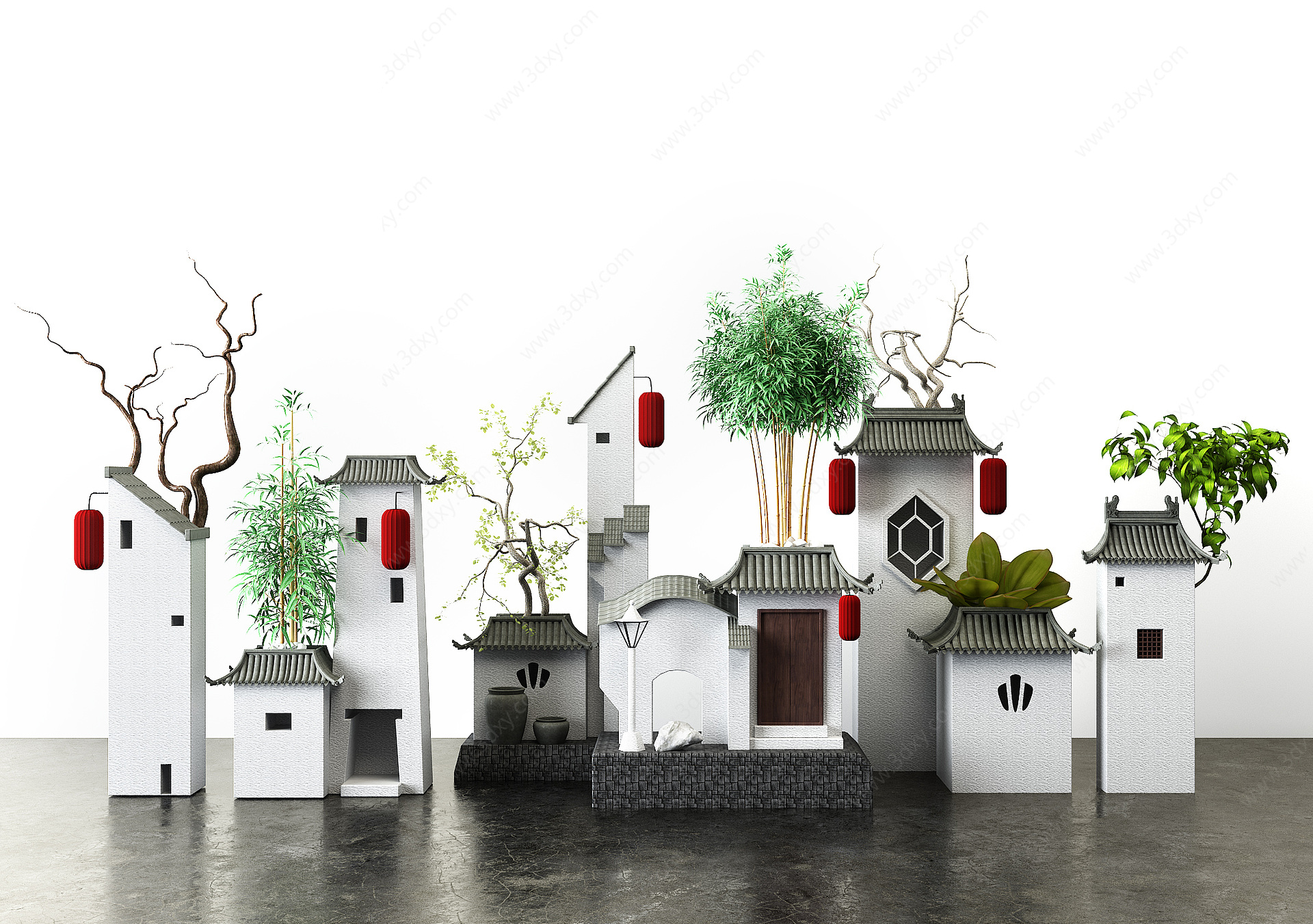 新中式江南风房屋装饰摆件3D模型