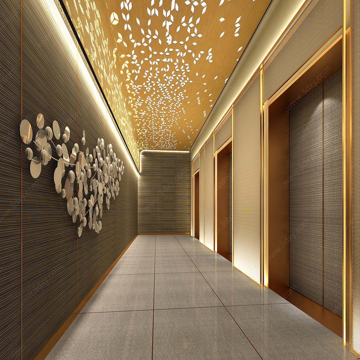 现代新中式酒店会所电梯间3D模型