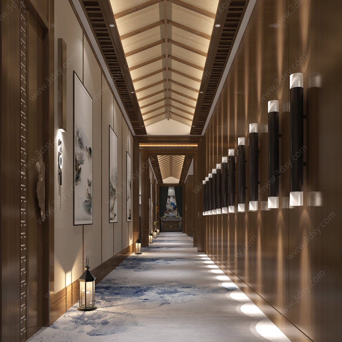 餐饮会所茶室酒店走廊3D模型