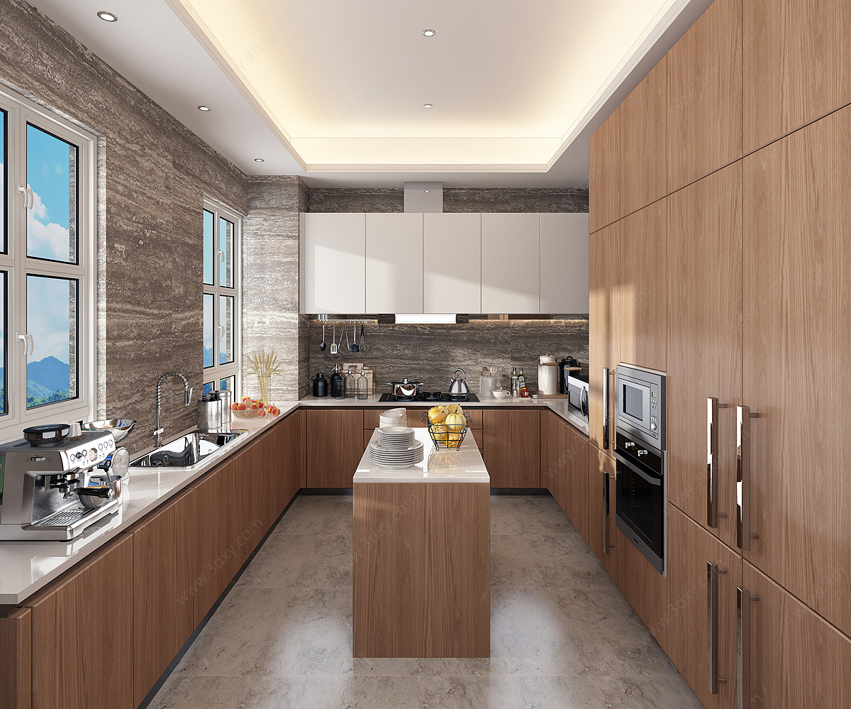 现代厨房橱柜用品3D模型