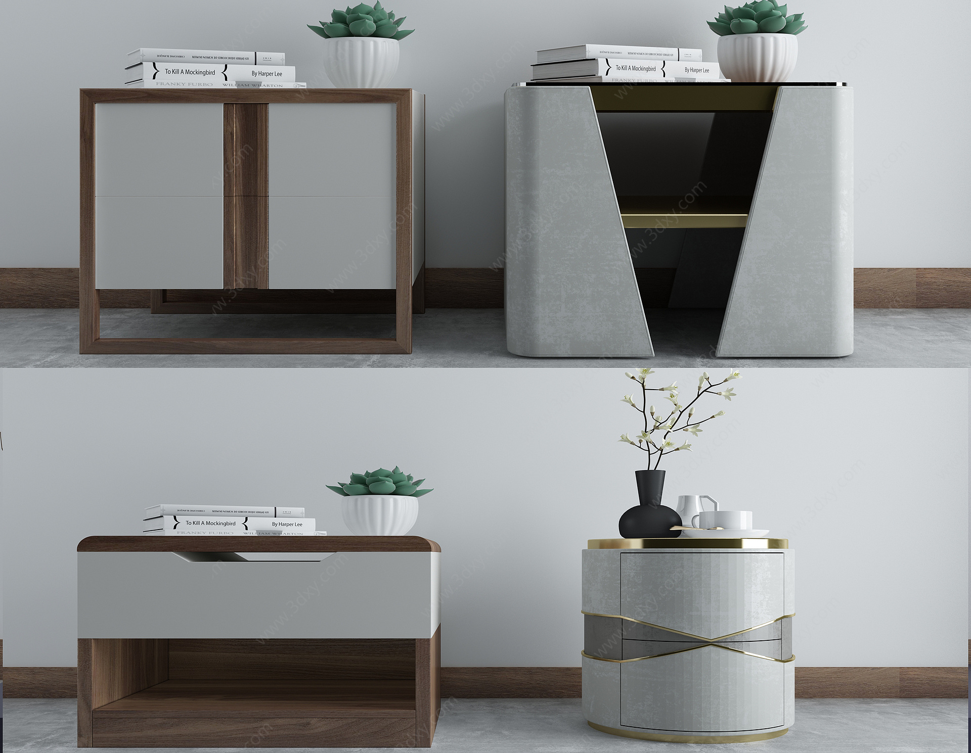 新中式个性化床头柜组合3D模型