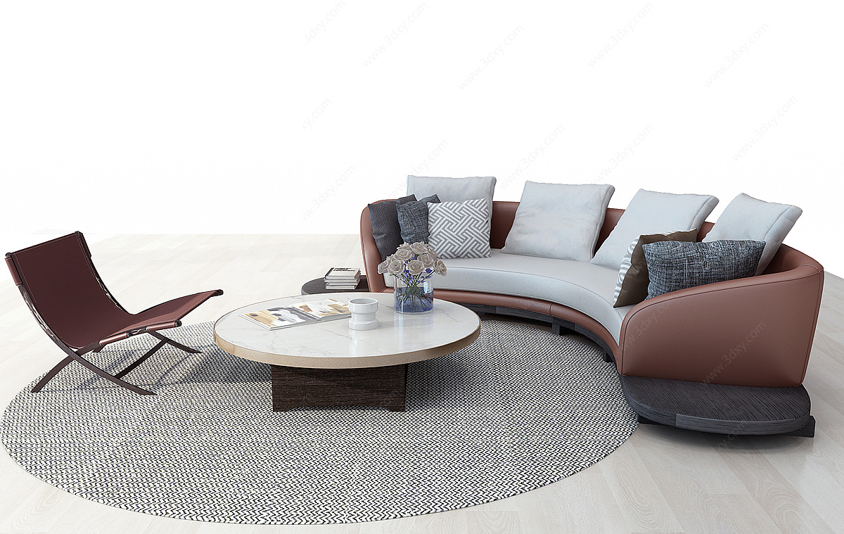 现代半圆弧形沙发茶几3D模型