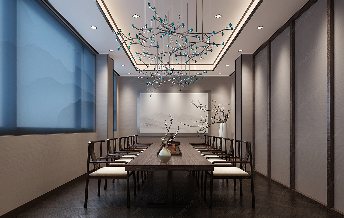 新中式茶室茶桌椅子3D模型