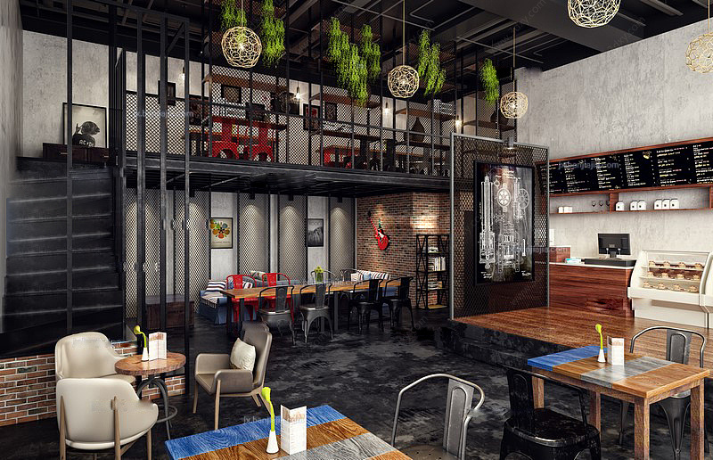 工业风咖啡厅loft3D模型