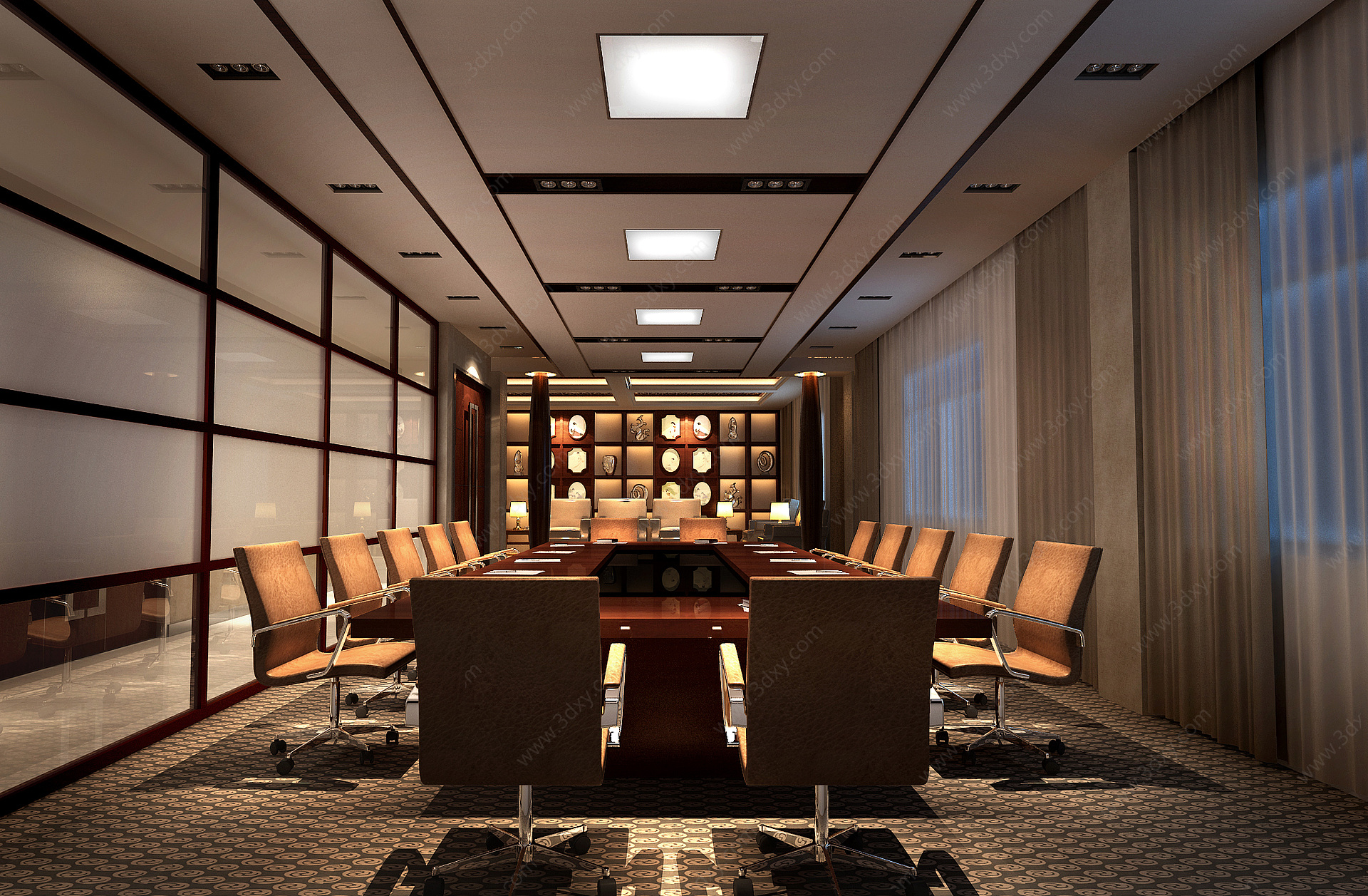 新中式会议室会议桌3D模型