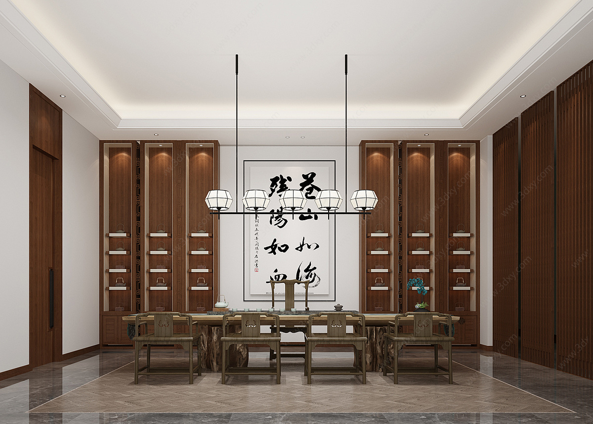 新中式茶室茶桌3D模型