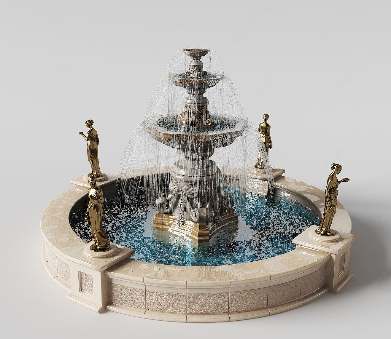 欧式广场喷泉水景3D模型