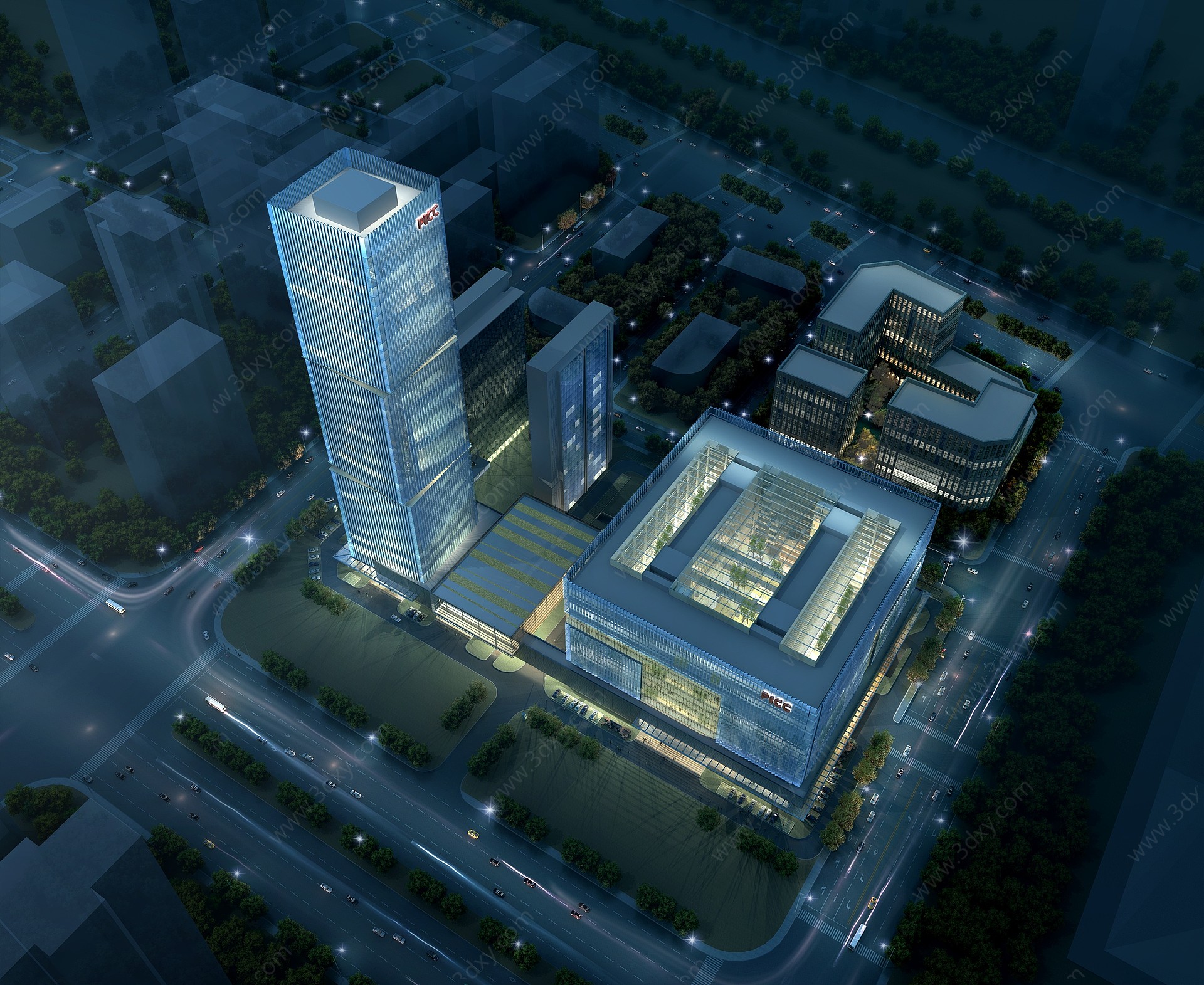 现代办公楼鸟瞰规划3D模型