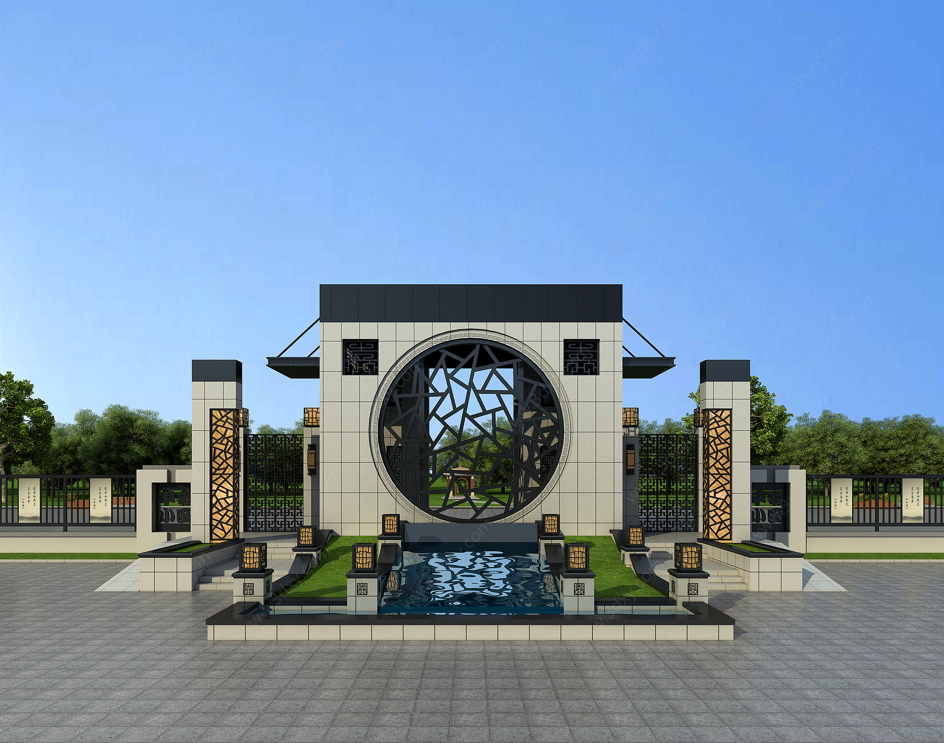 新中式小区大门入口3D模型