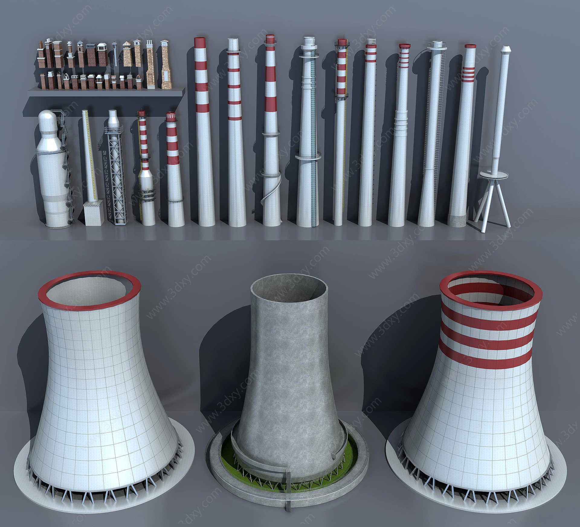 现代工业冷却塔3D模型