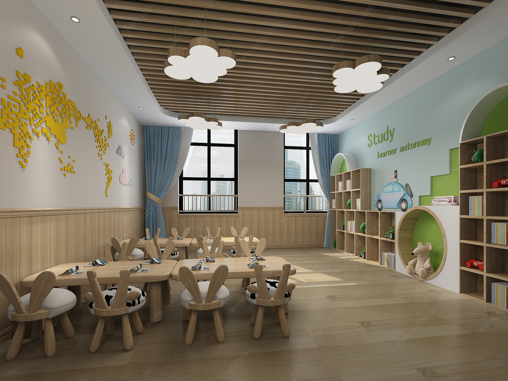 现代幼儿园图书室3D模型