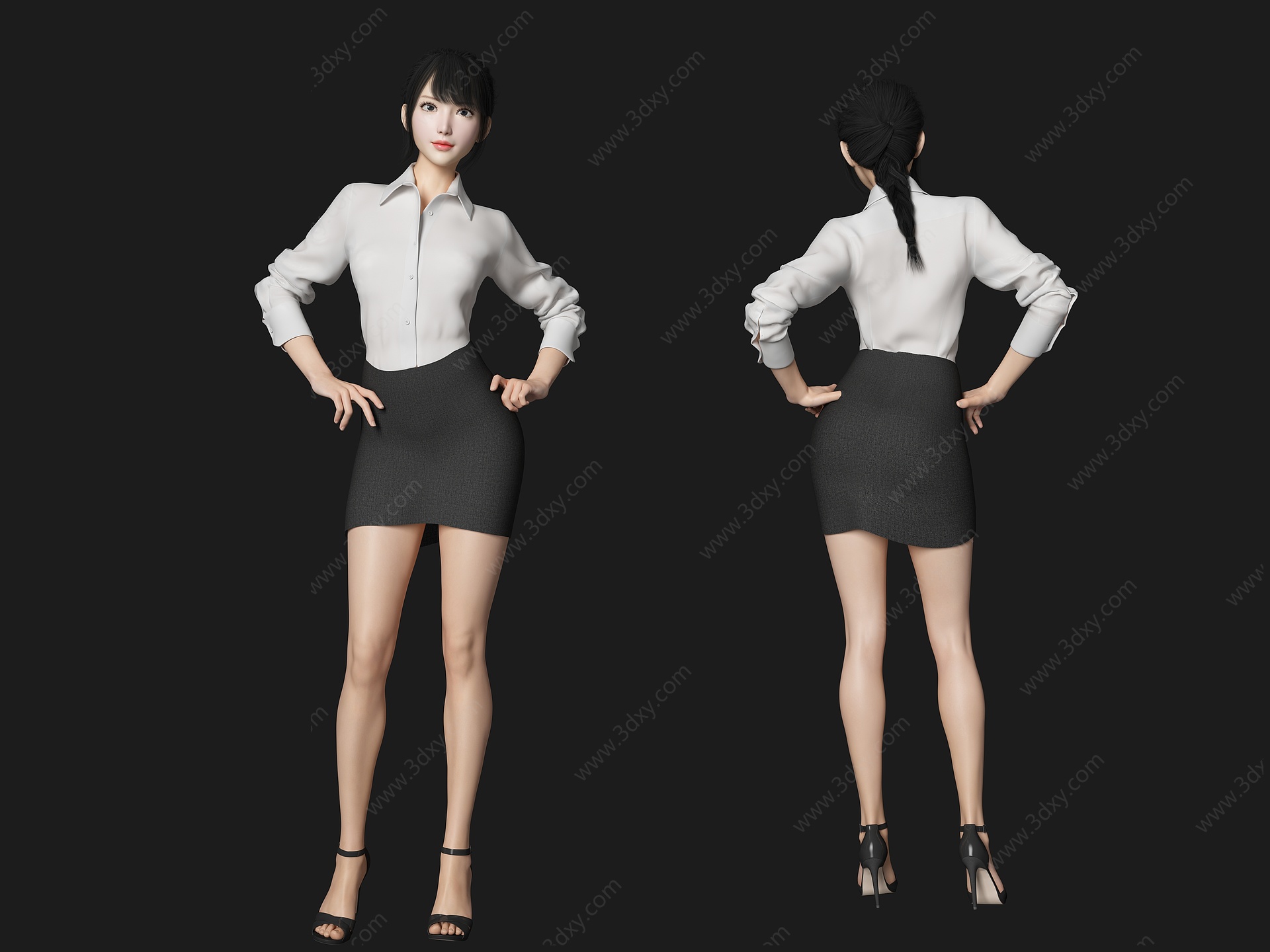 西服秘书前台办公美女人物3D模型