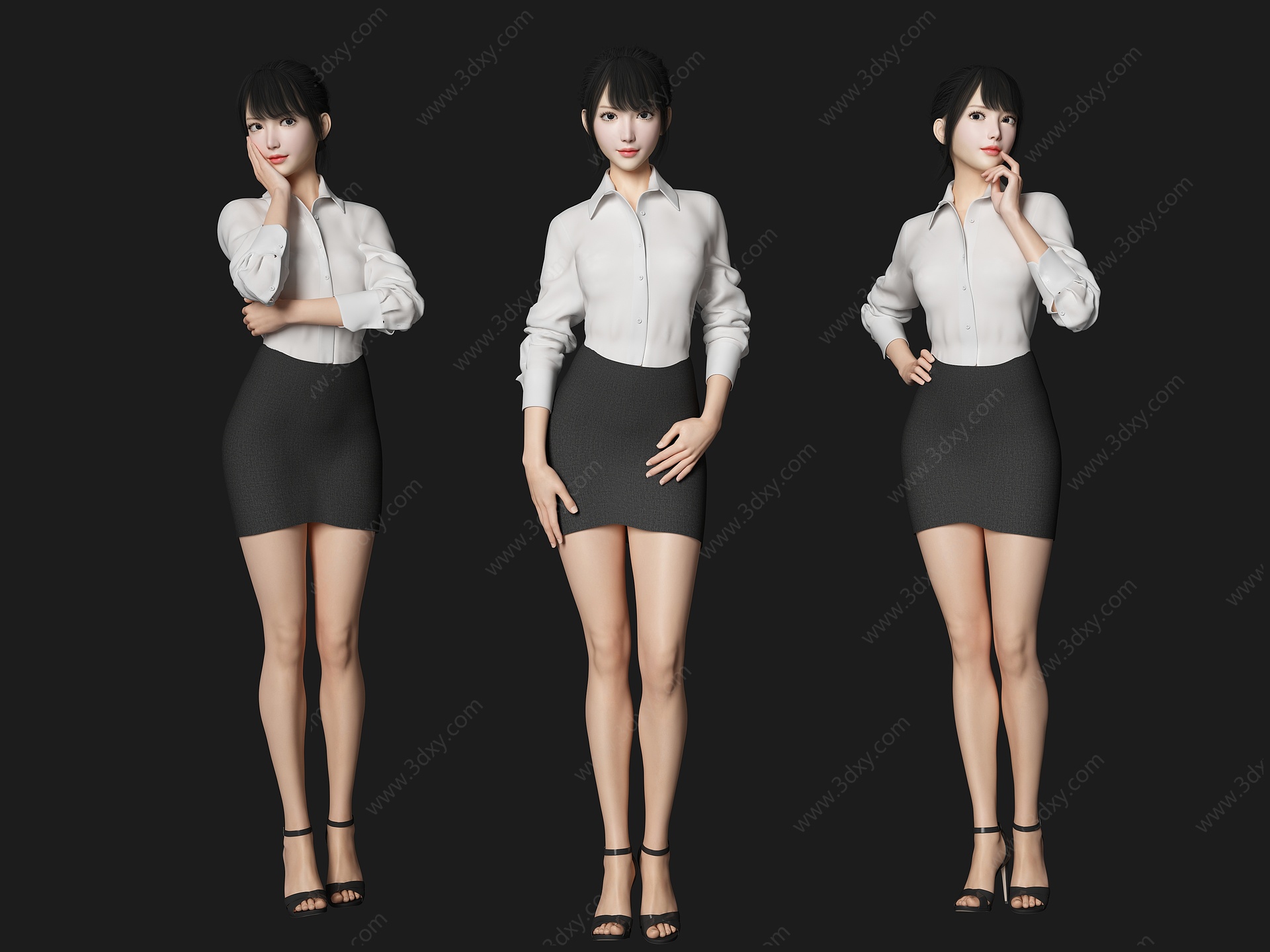 西服秘书前台办公美女人物3D模型