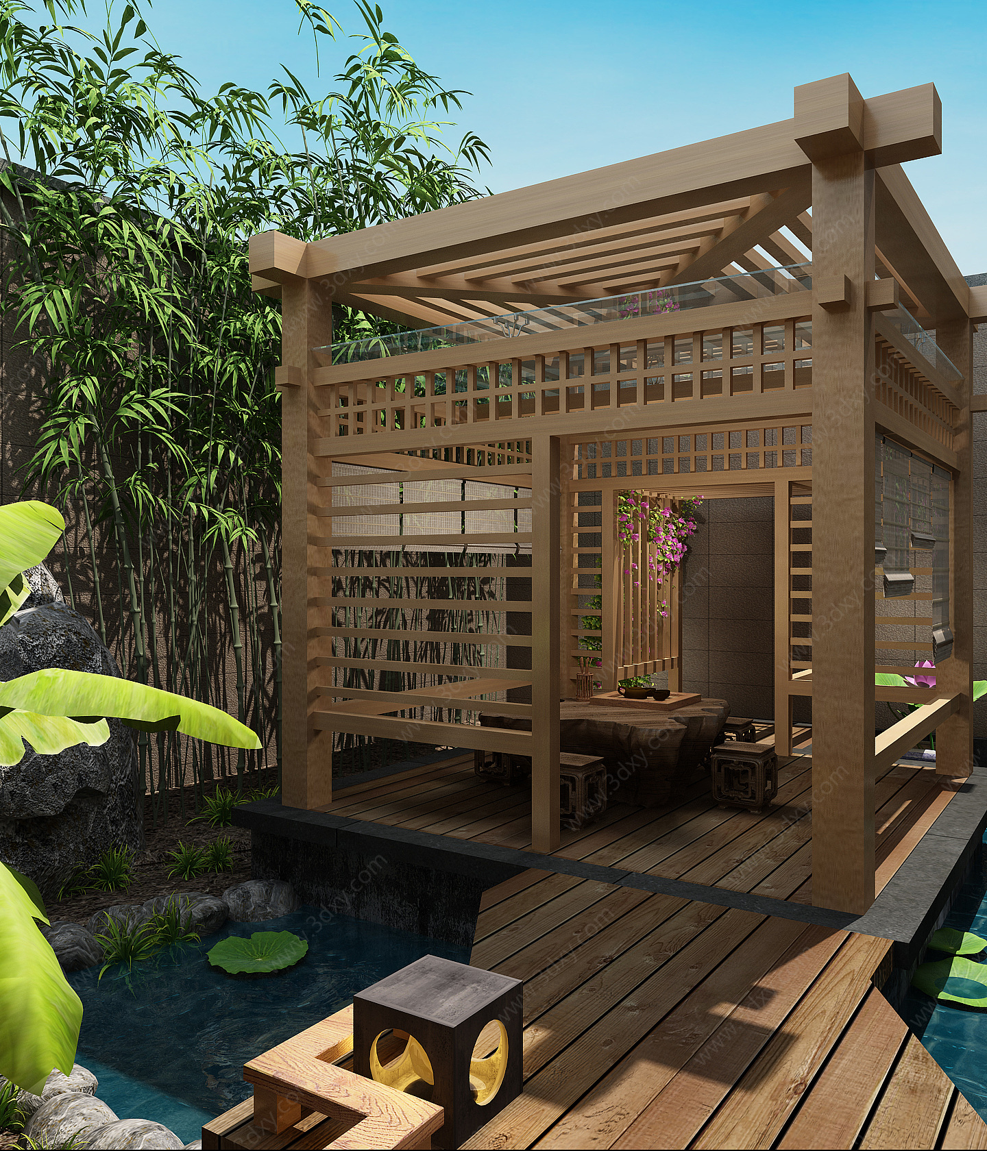 中式景观庭院3D模型