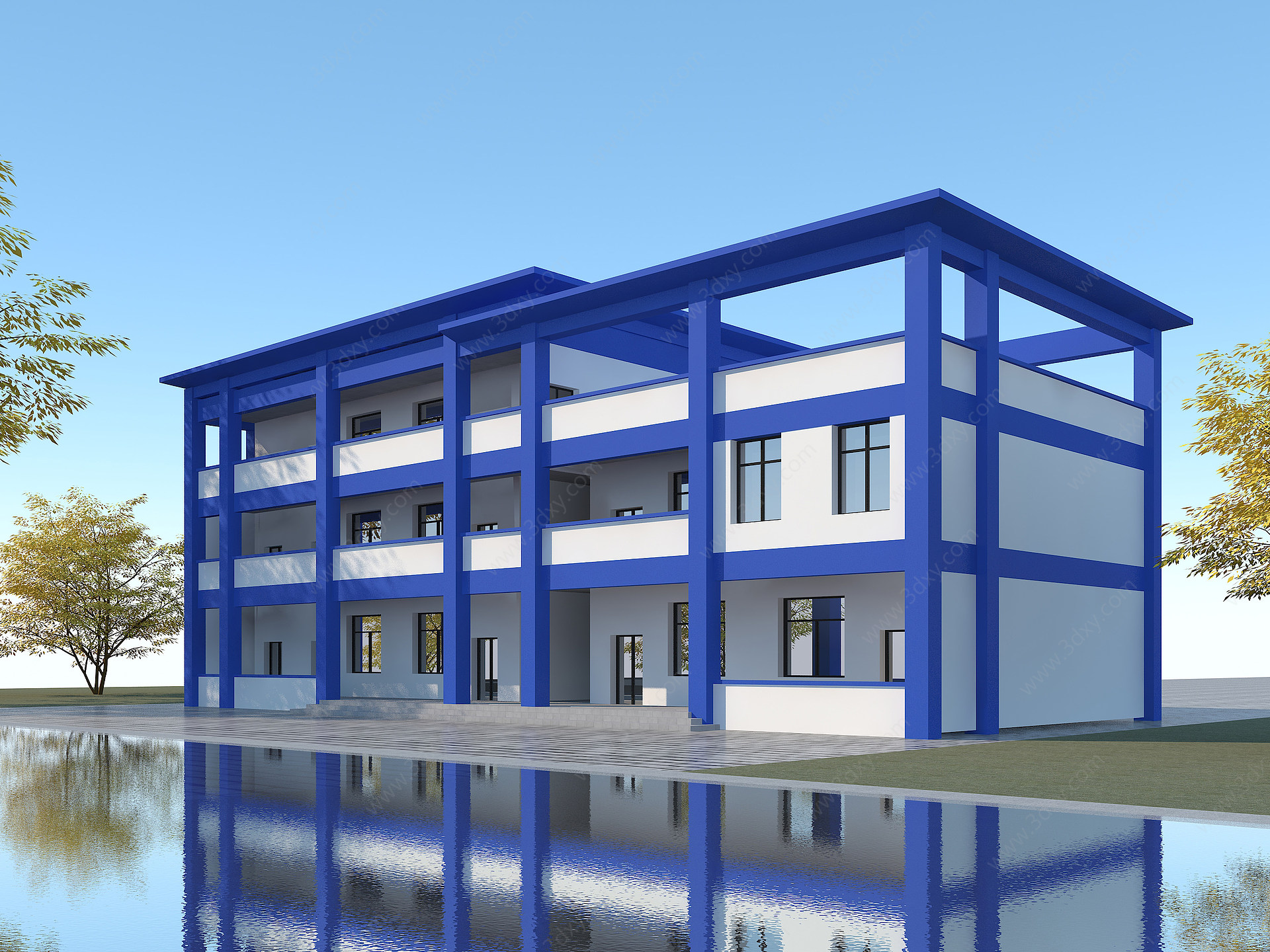 现代两层办公服务楼3D模型
