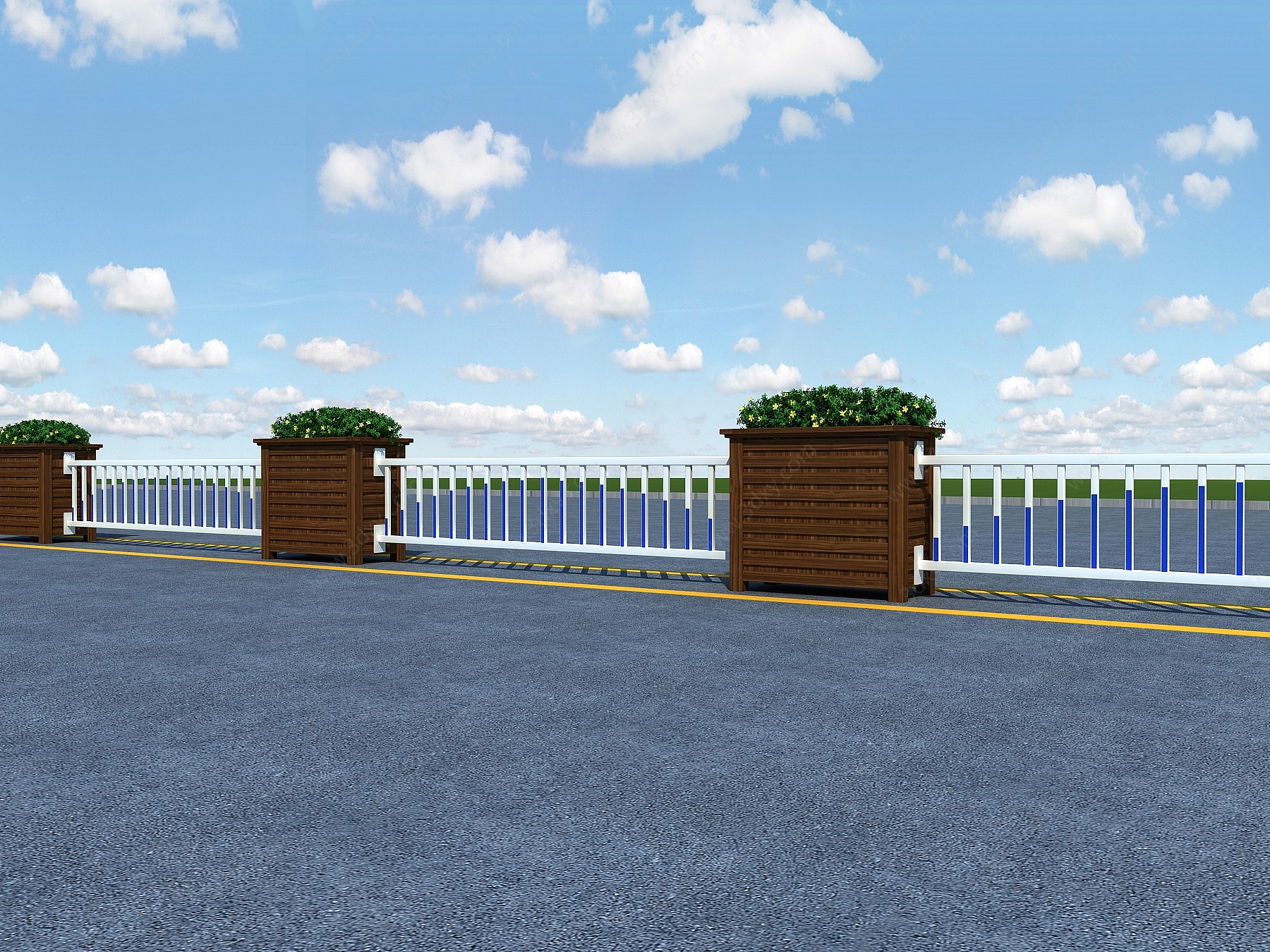 现代花箱道路隔离带栏杆3D模型