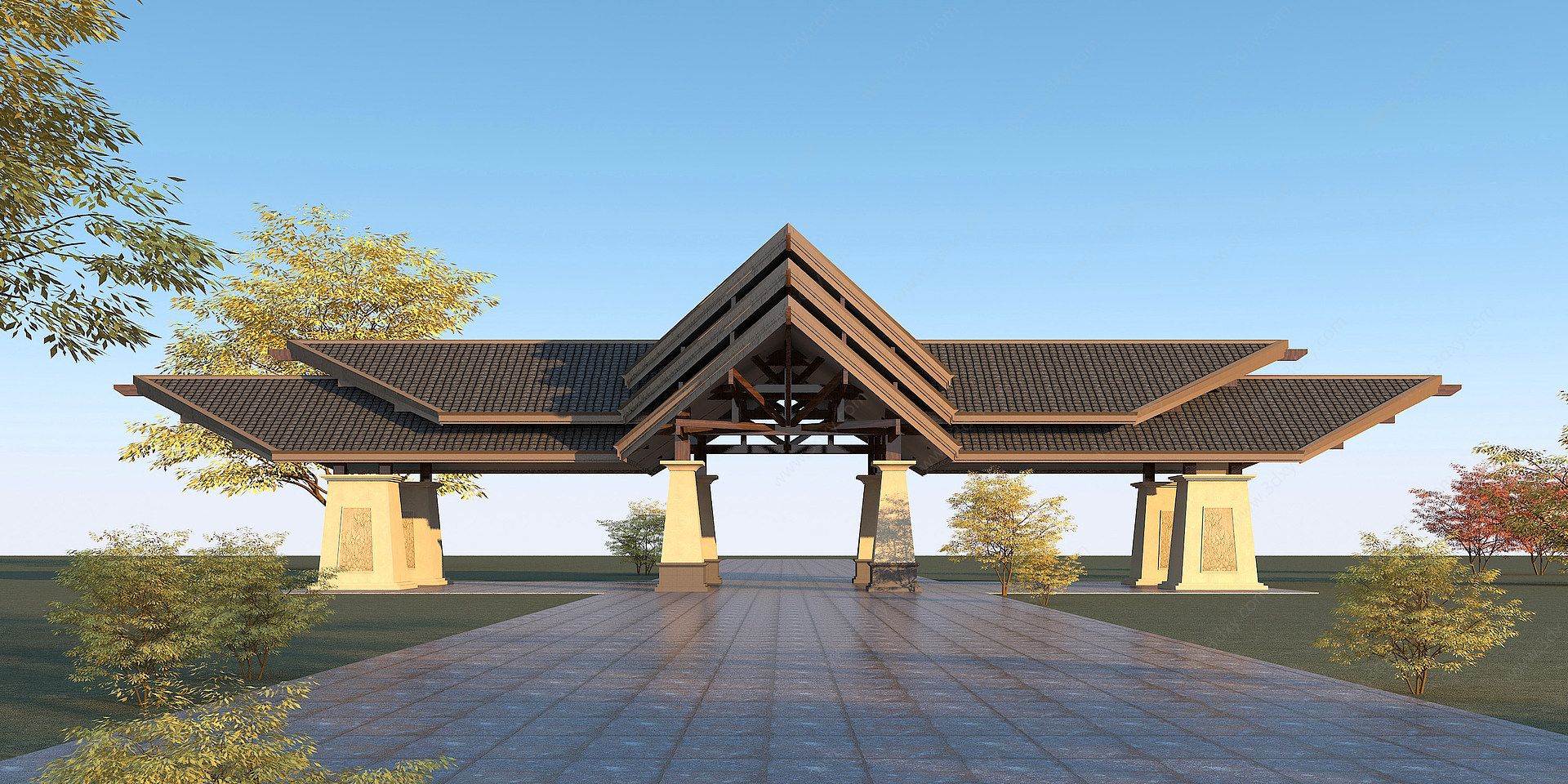 东南亚风格大门公园入口3D模型
