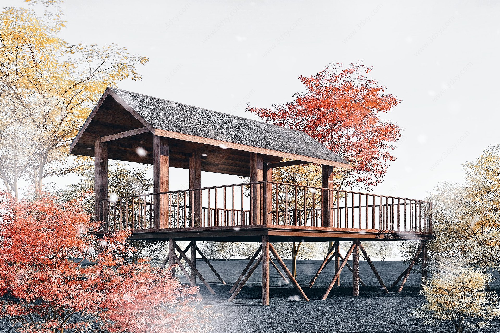 木亭子木屋园林景观3D模型
