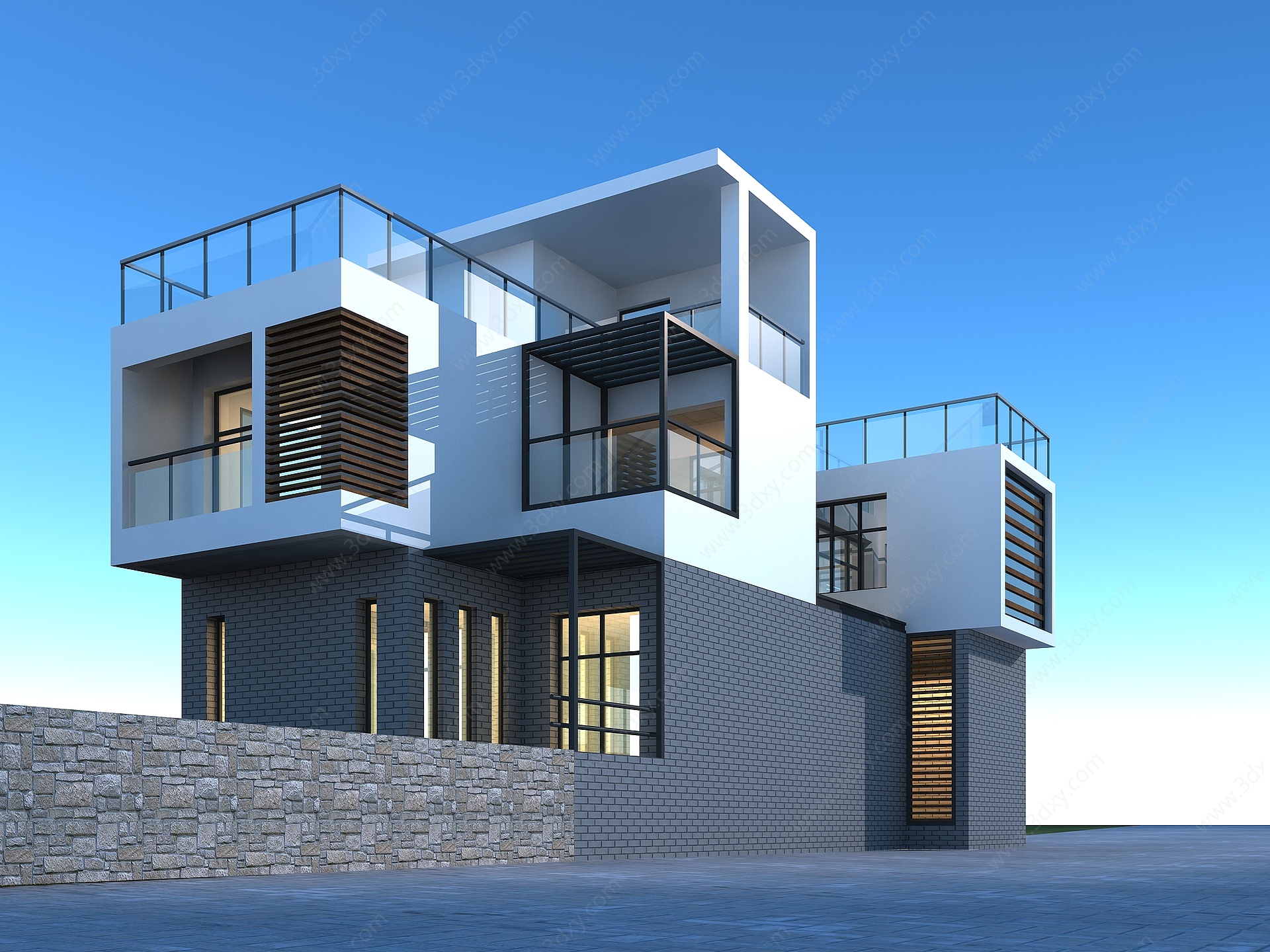 现代简约别墅两层住宅3D模型
