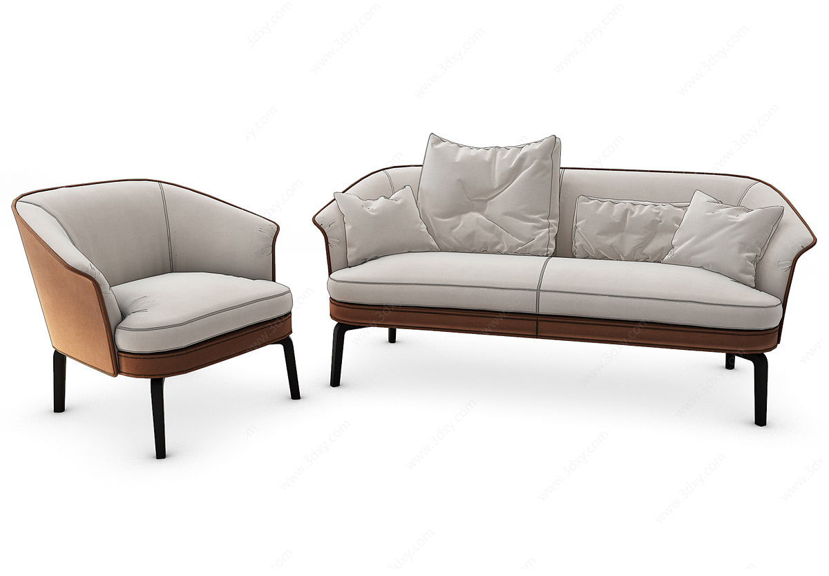 简欧式轻奢布艺多人沙发3D模型