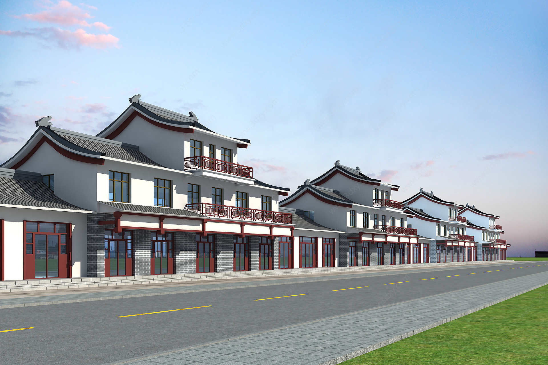 新中式商业街仿古建筑街道3D模型