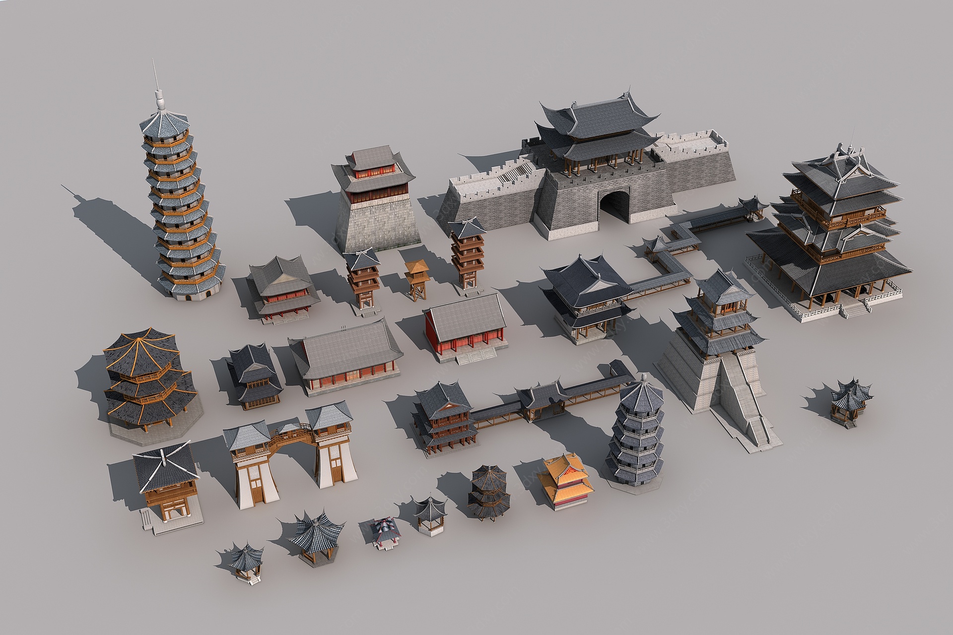 中式古建筑塔楼3D模型