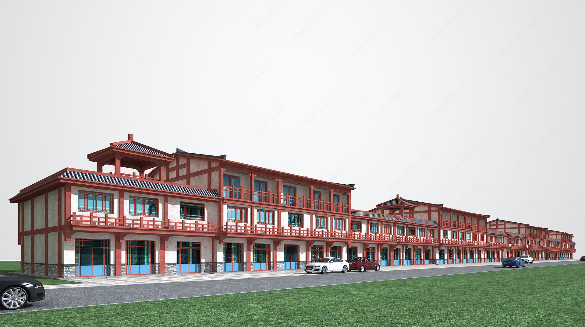 中式外观古建筑商业街3D模型
