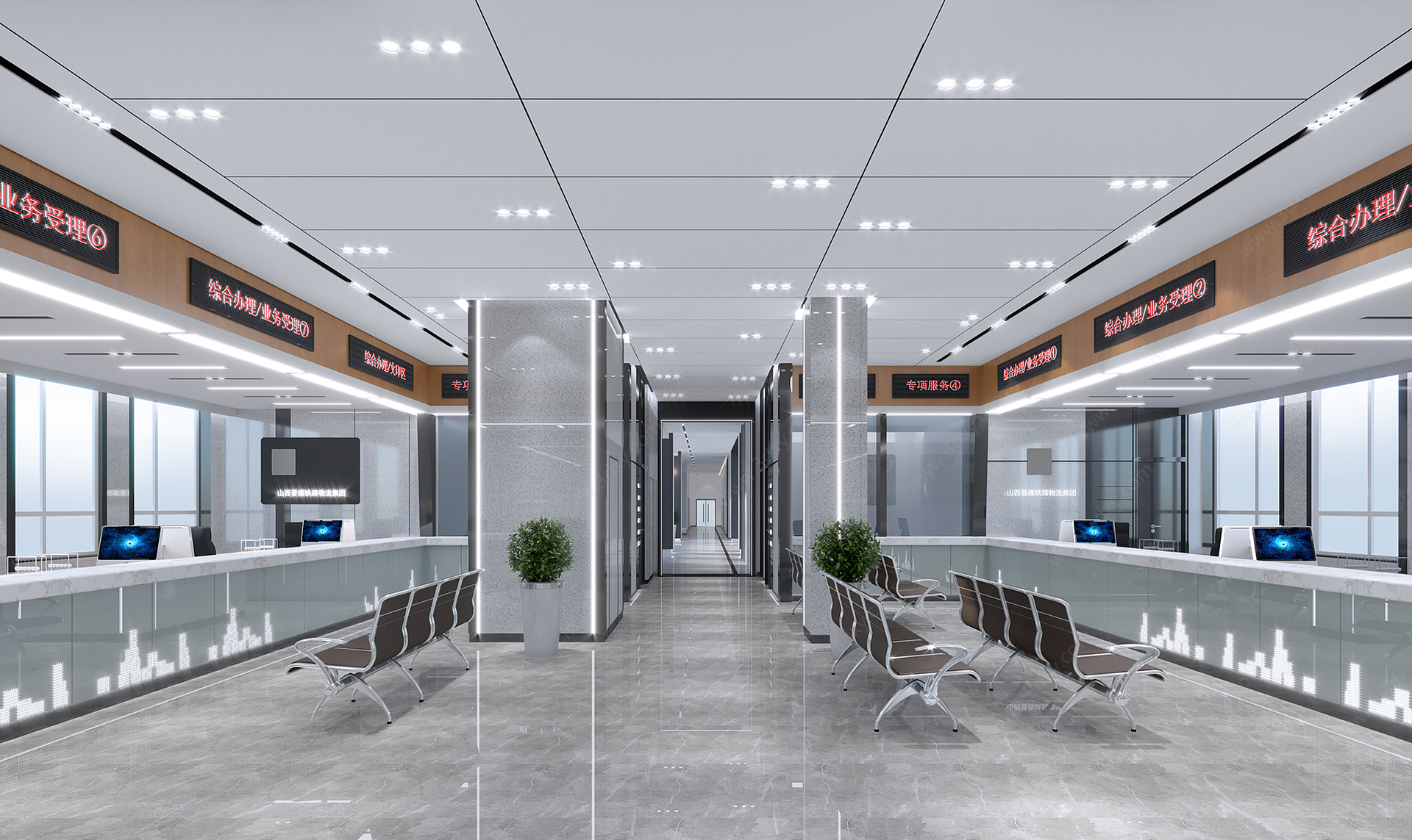 现代风格银行办事大厅3D模型