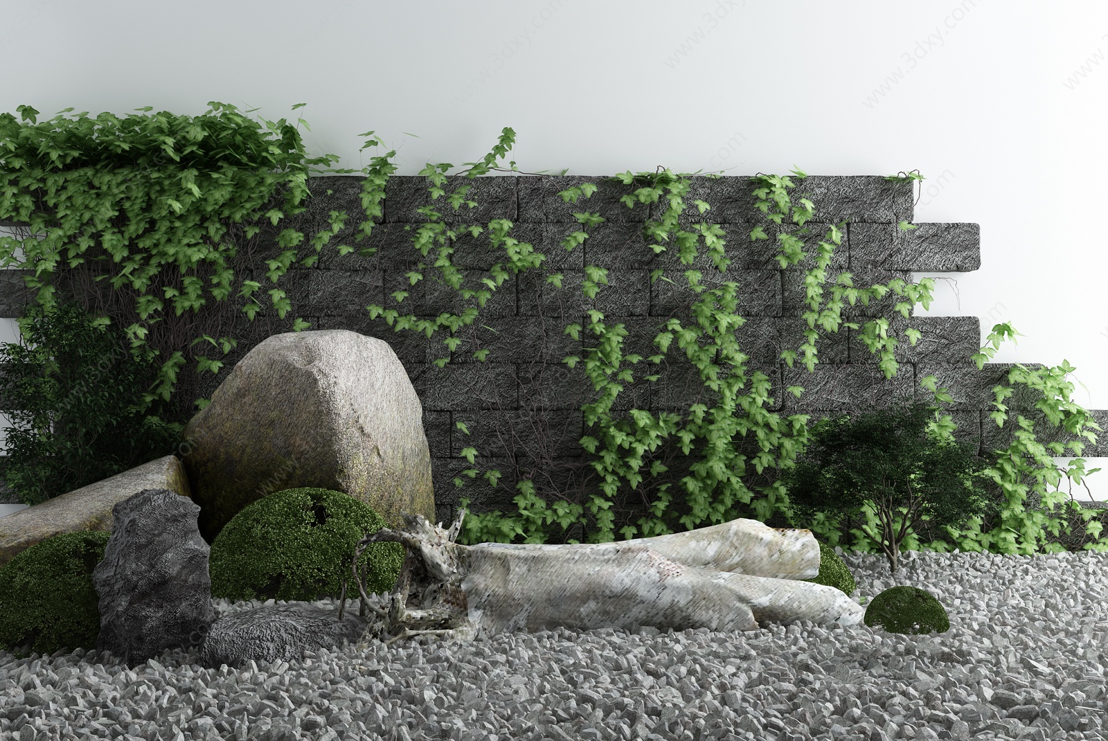 新中式庭院景观小品爬山虎3D模型