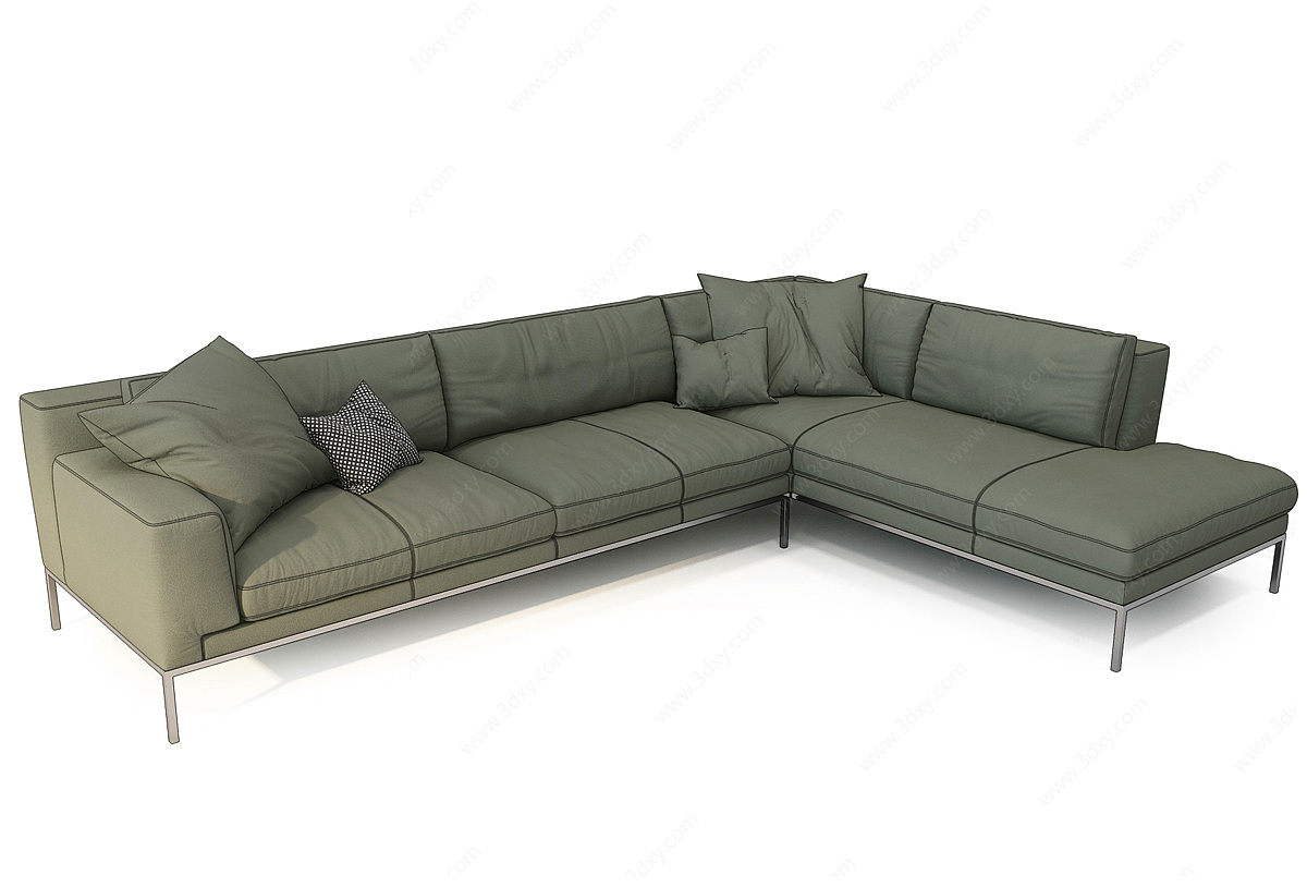 现代布艺转角多人沙发3D模型