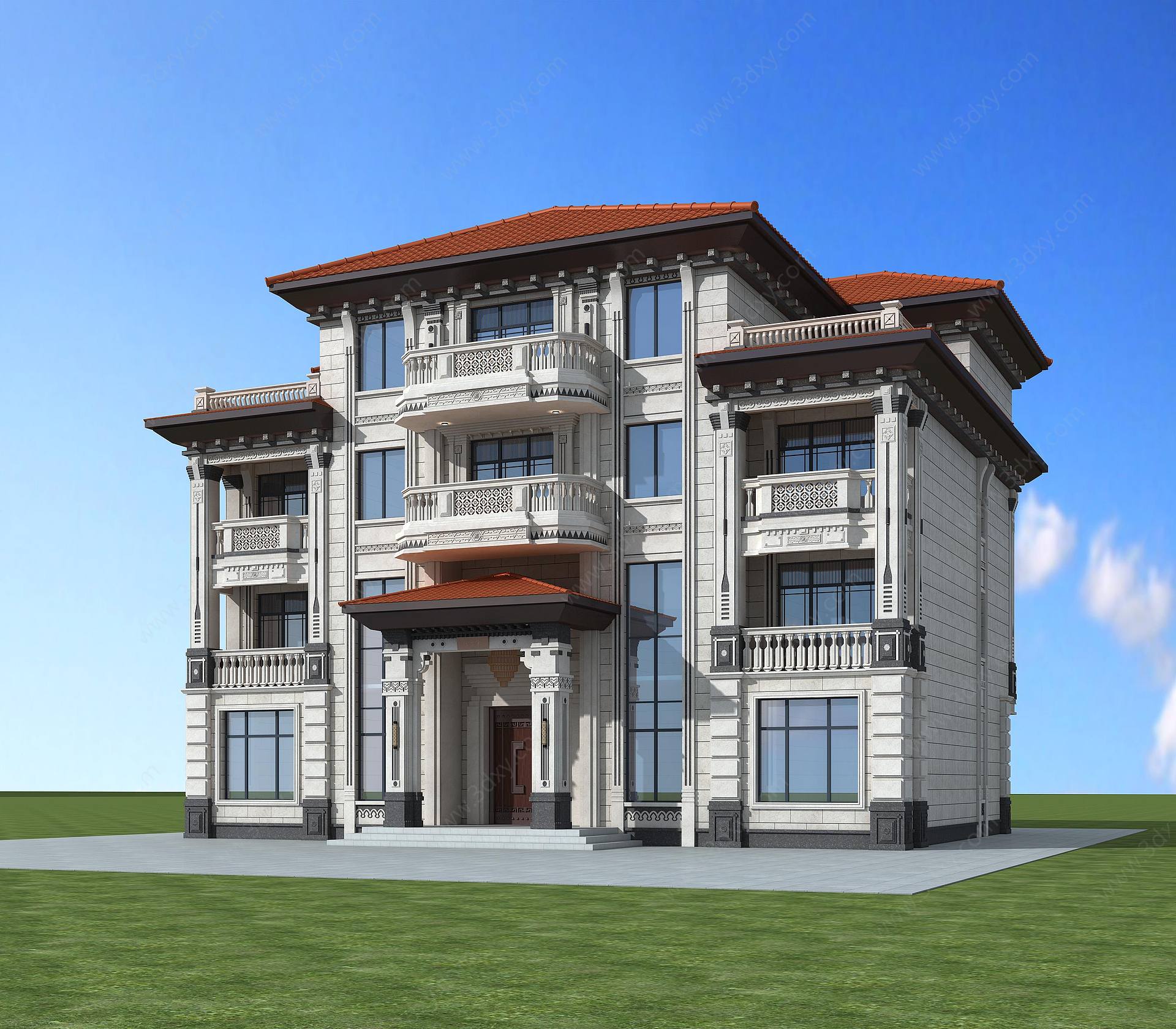 新中式别墅简欧小房3D模型