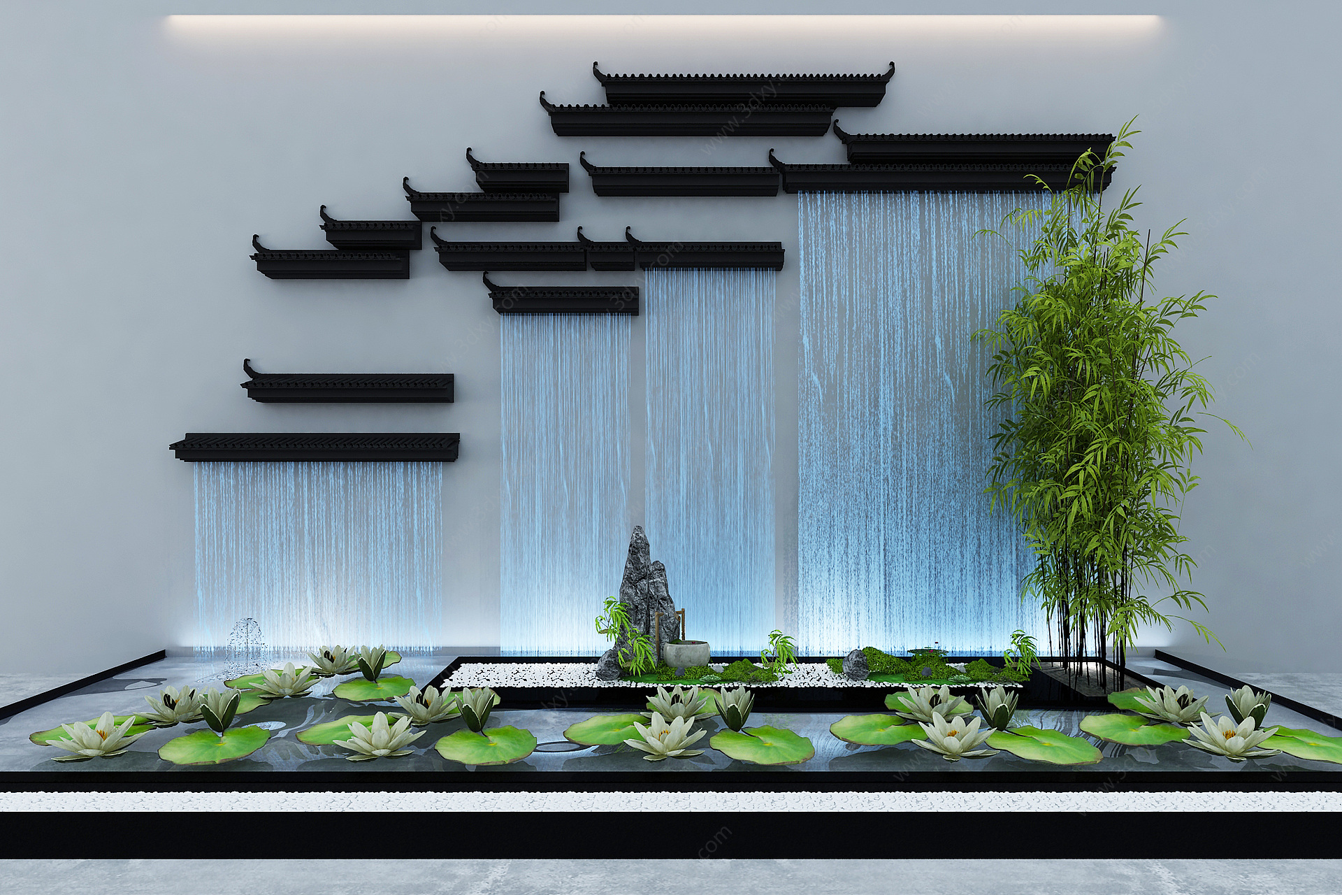 新中式景观水景3D模型