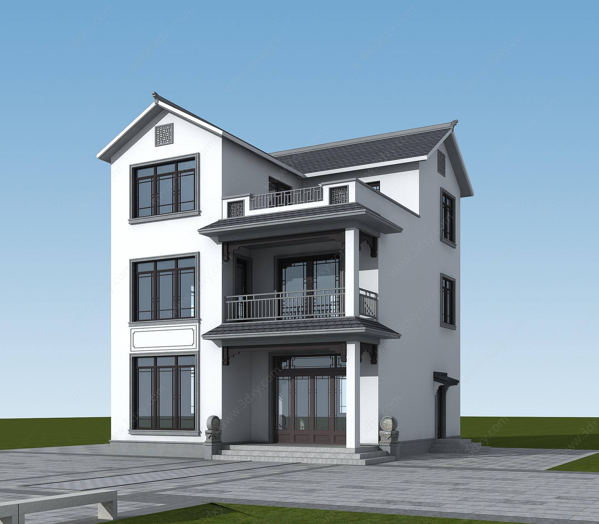 新中式三层别墅民宿小房3D模型