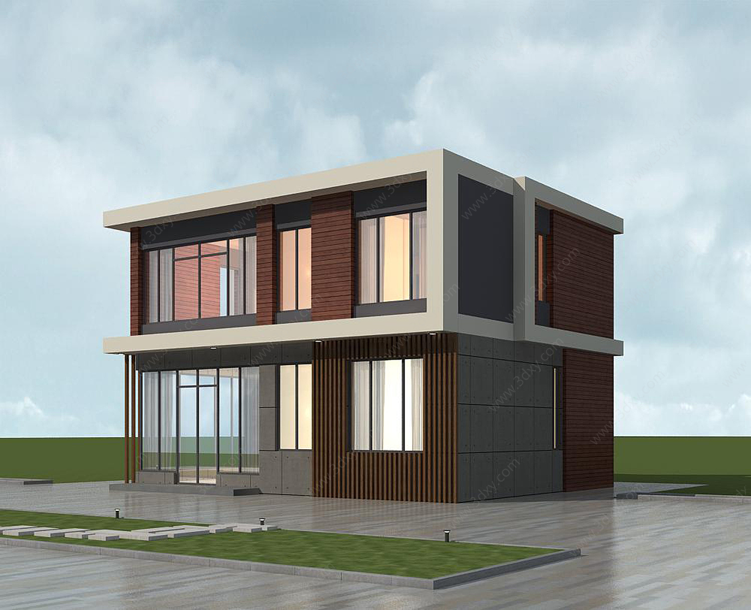 现代二层独栋别墅小房3D模型