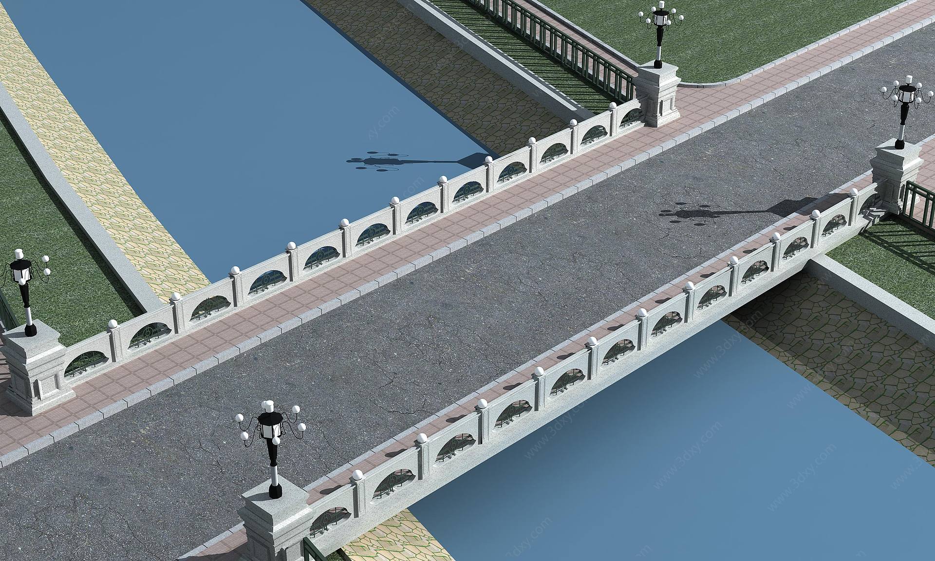 简欧跨河桥栏杆灯3D模型
