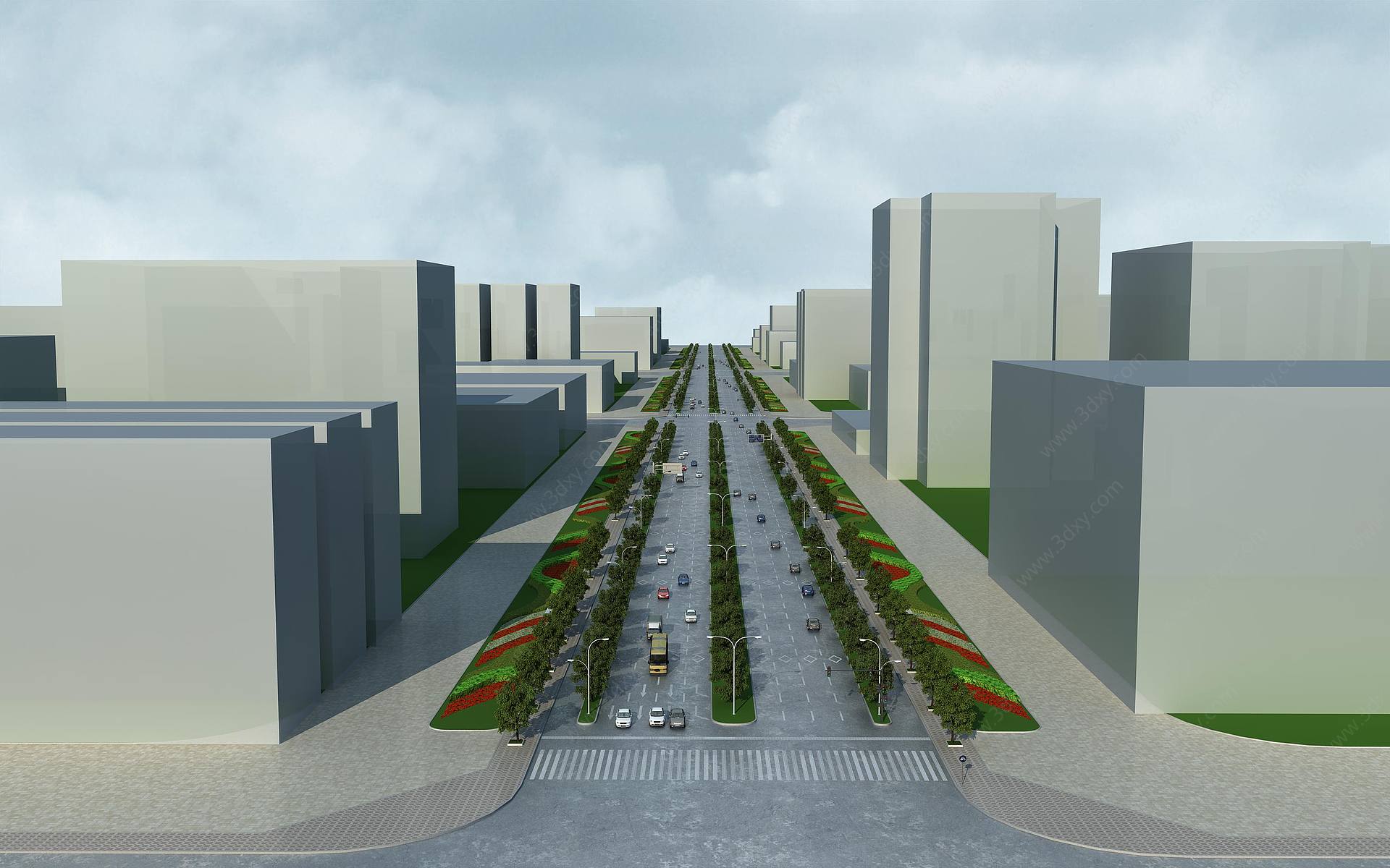 道路景观绿化鸟瞰3D模型