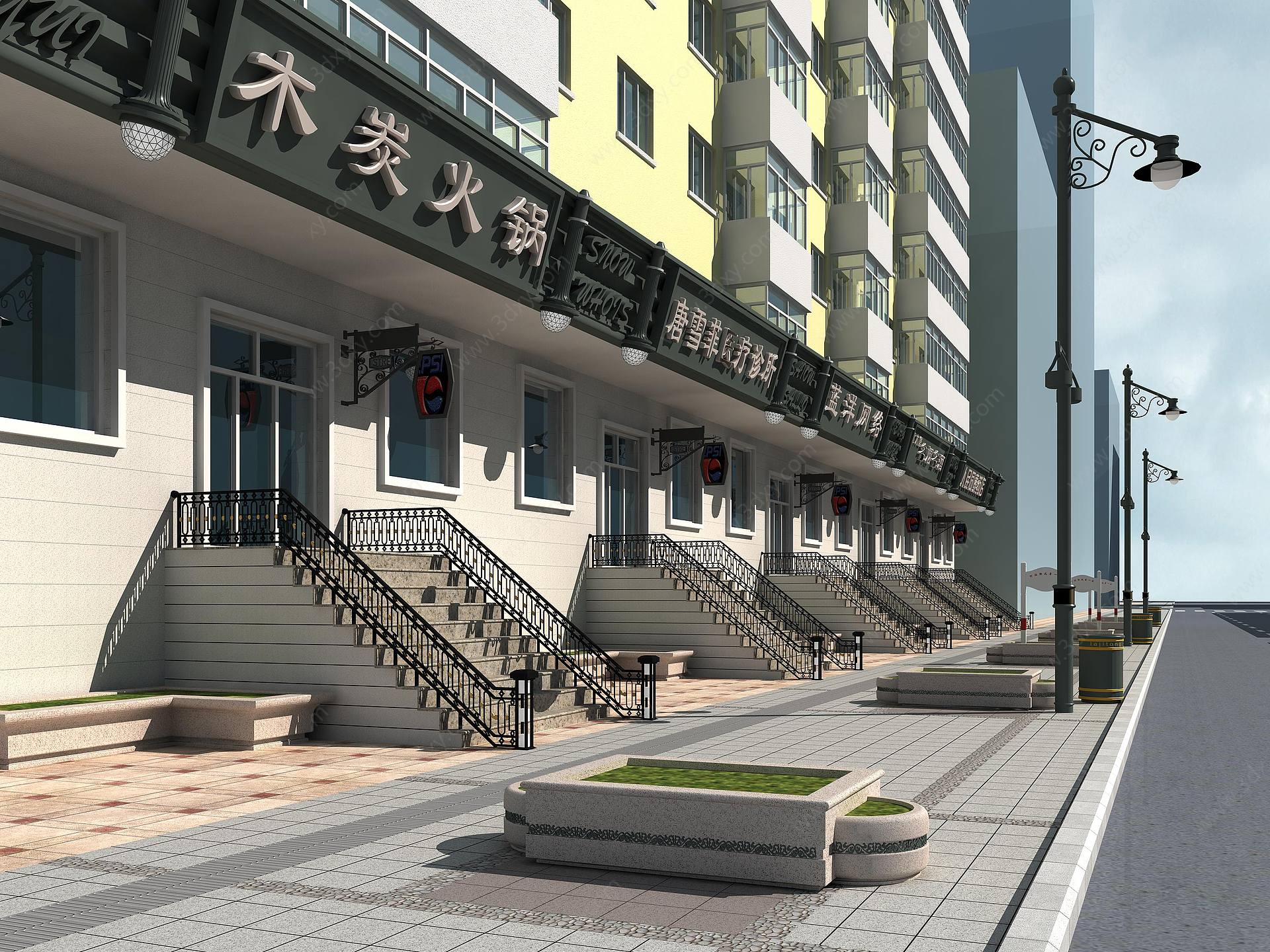 商服牌扁住宅沿街景观3D模型