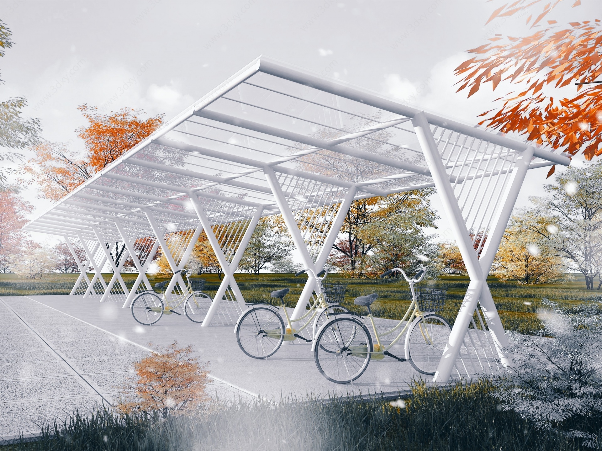 现代自行车棚3D模型