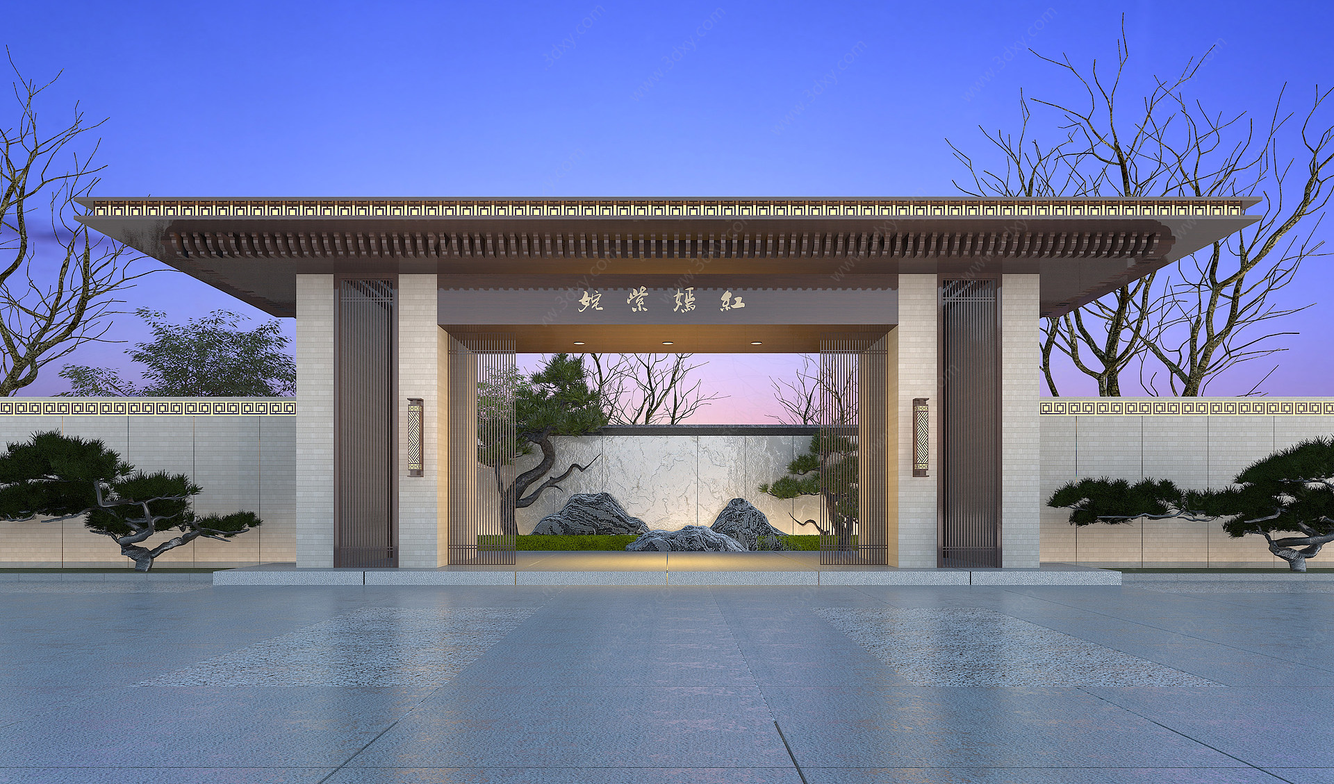 新中式景观大门庭院3D模型