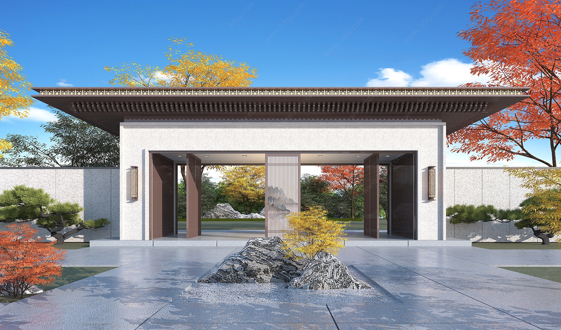 新中式景观庭院大门3D模型