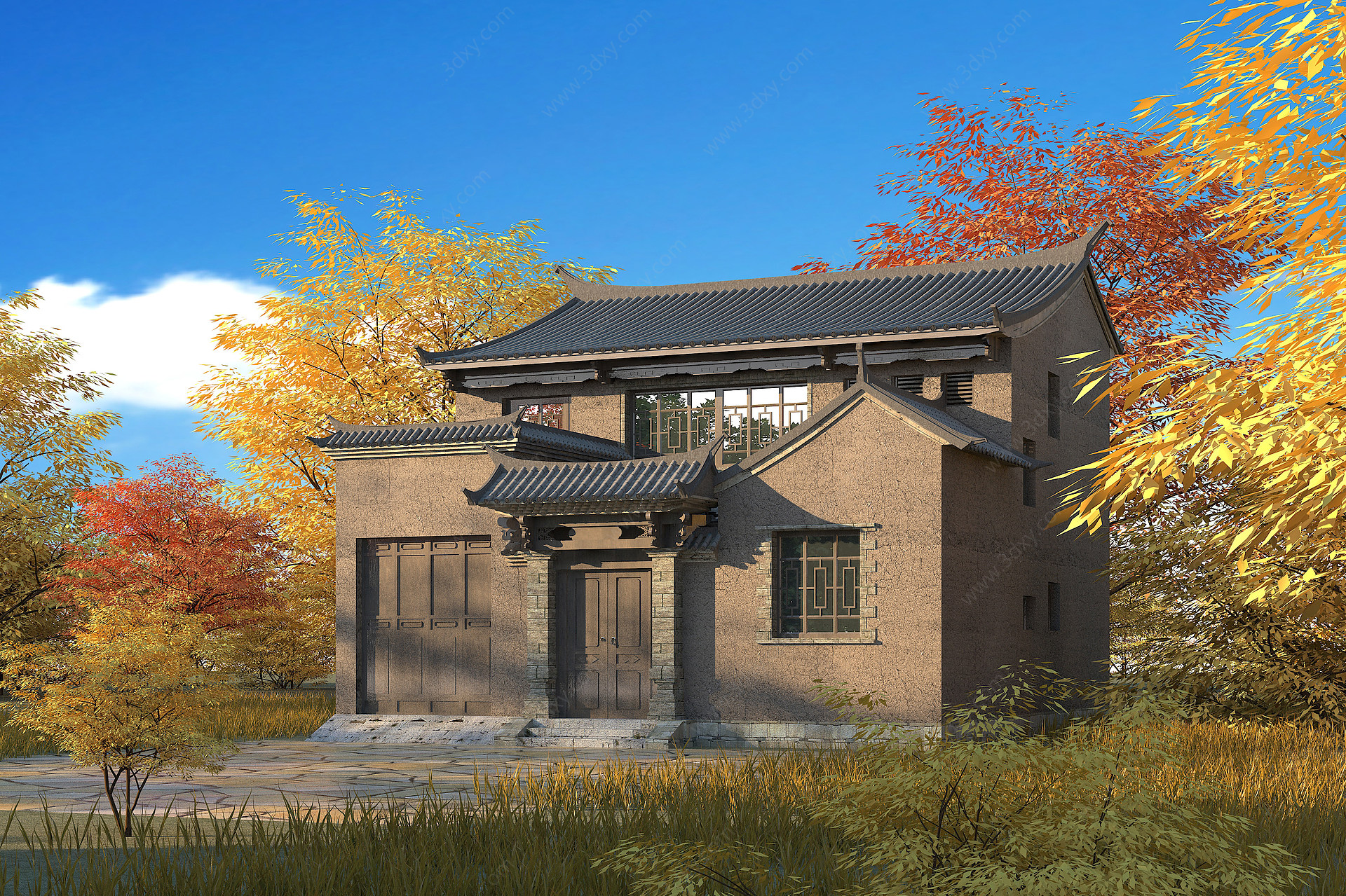 中式独栋别墅土房子3D模型
