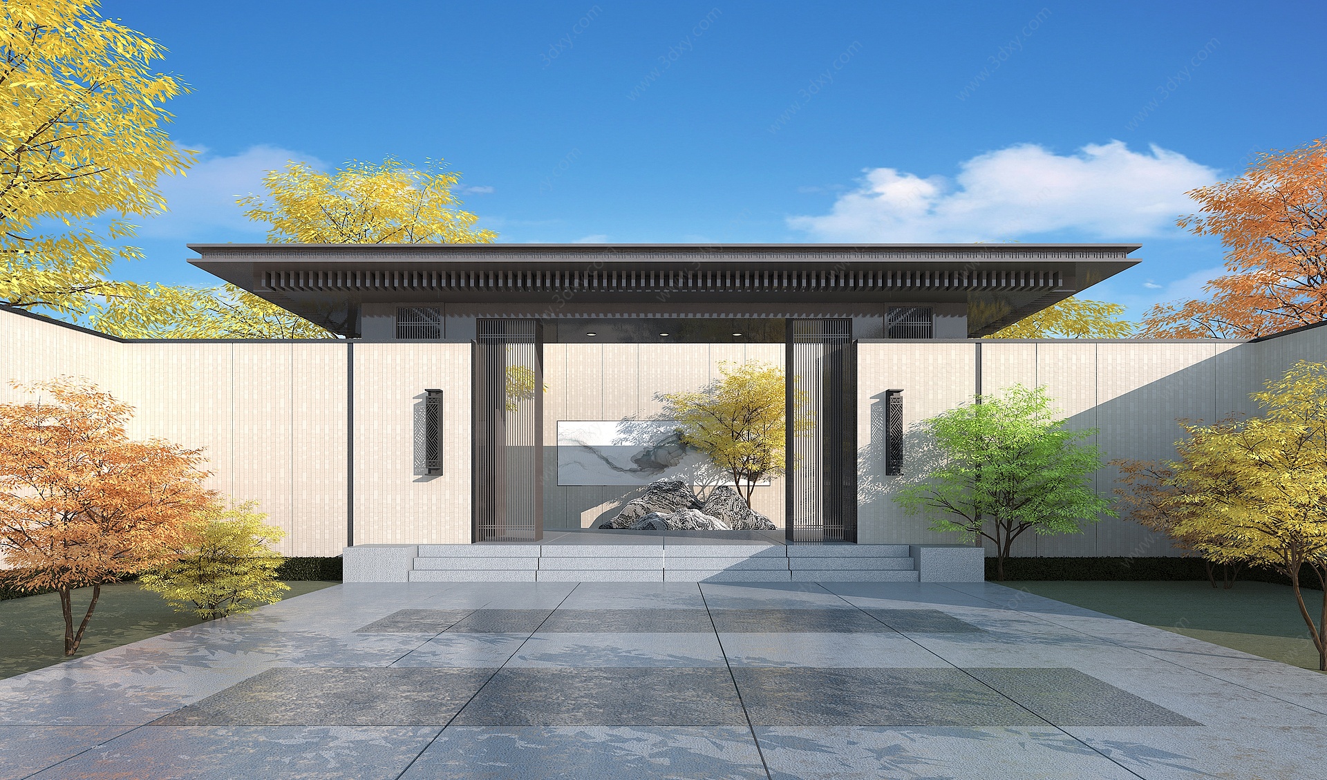 新中式景观大门庭院大门3D模型