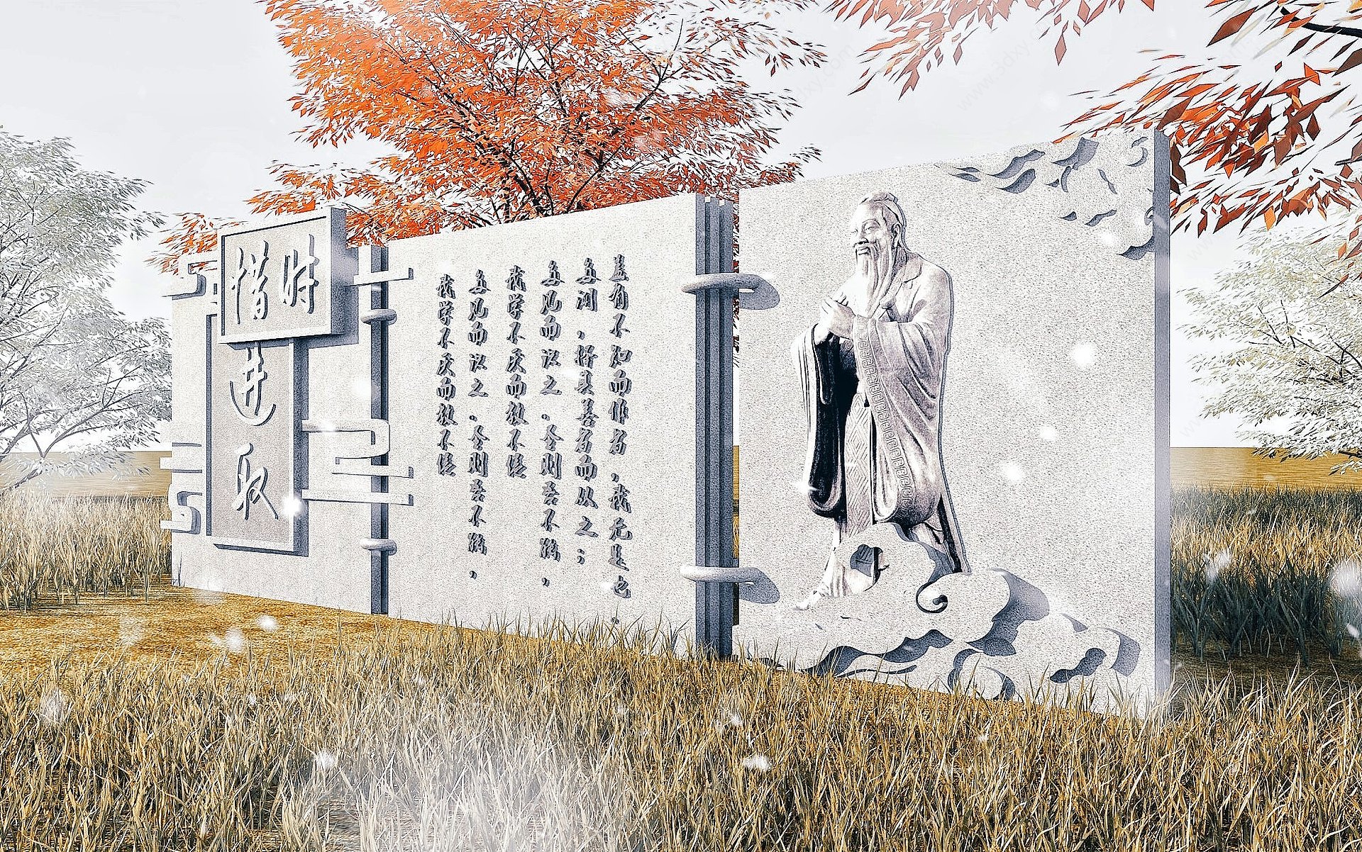 中式传统文化墙浮雕墙3D模型