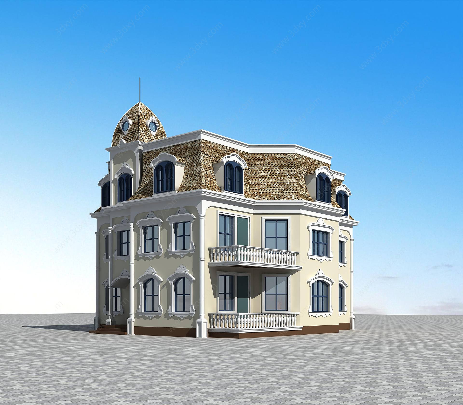 欧式别墅三层3D模型