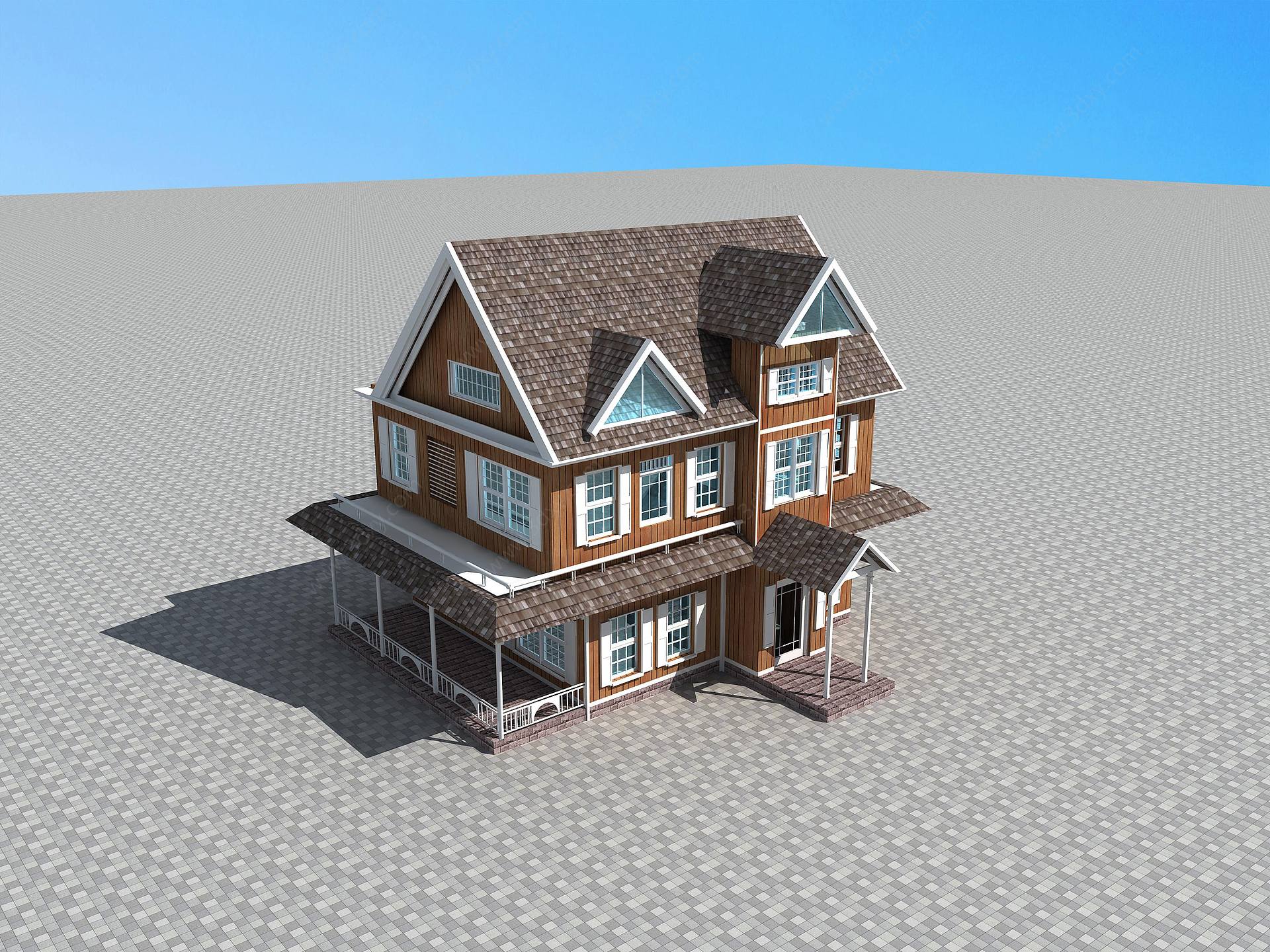 木屋别墅木刻愣3D模型