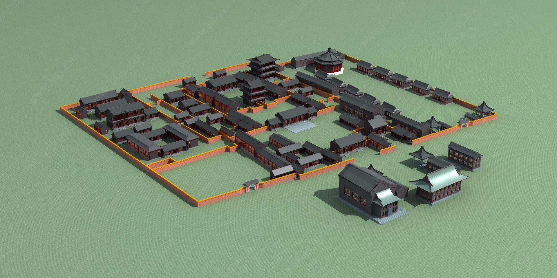 中式古建故宫群体建筑宫廷3D模型