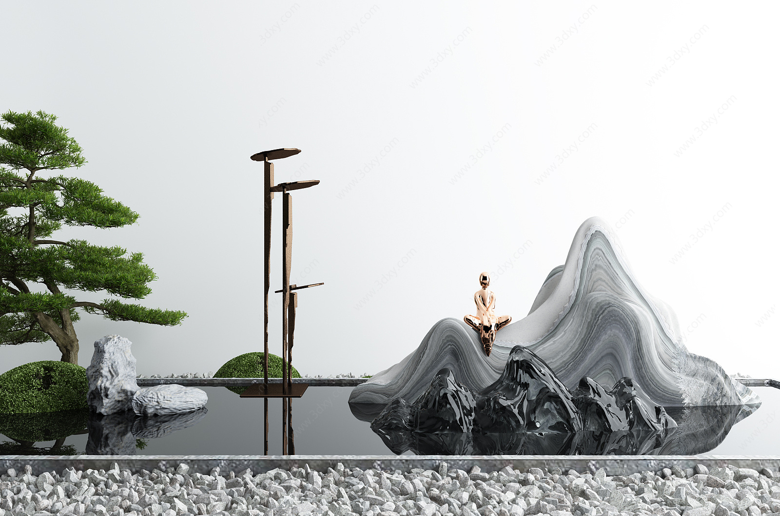 日式禅意庭院景观小品3D模型