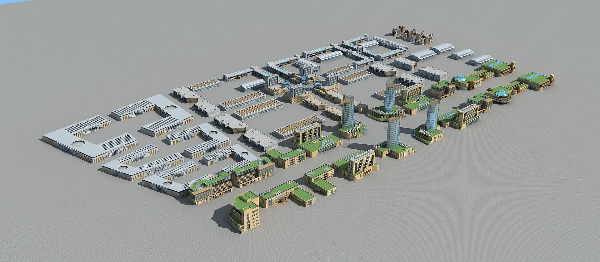 仓储规划厂房办公鸟瞰拼楼3D模型