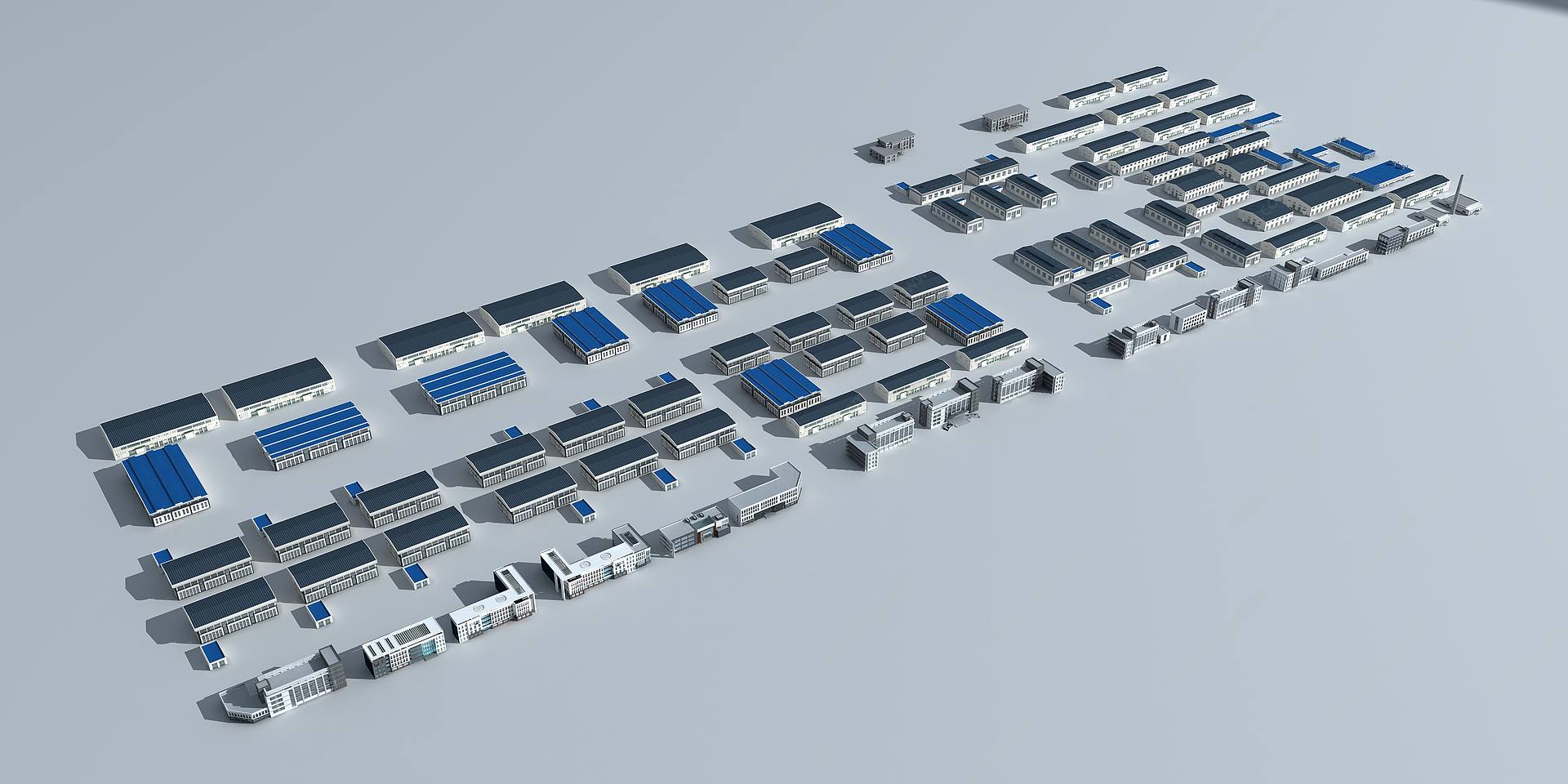 现代厂房办公规划拼楼3D模型