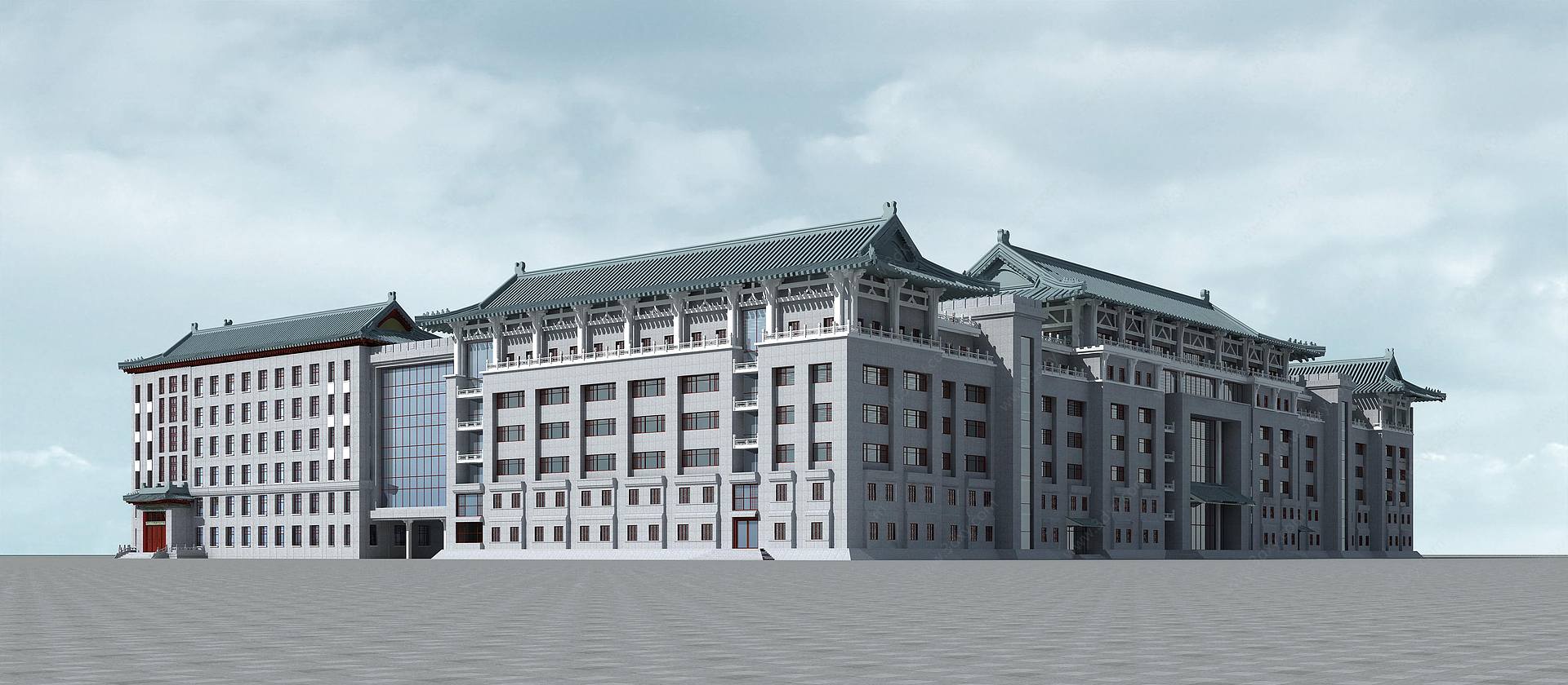 中式古建学校医院办公楼3D模型